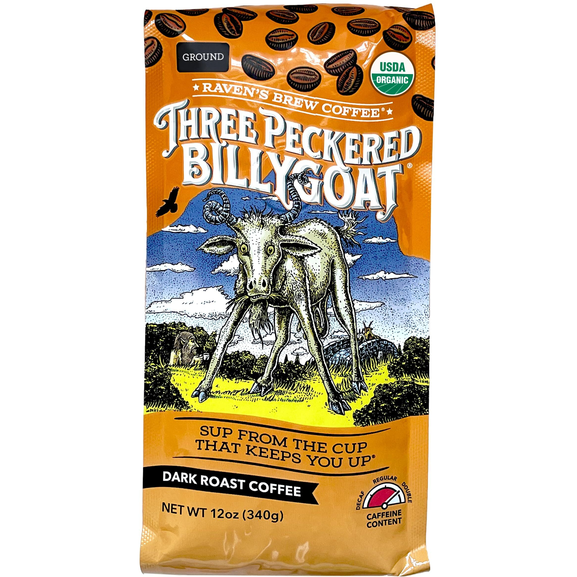 Raven's Brew Coffee Three Peckered Billy Goat, 12 Ounce - Dark Roast - Full Body With A Long Sweet Finish (Organic Ground, 12 Oz)