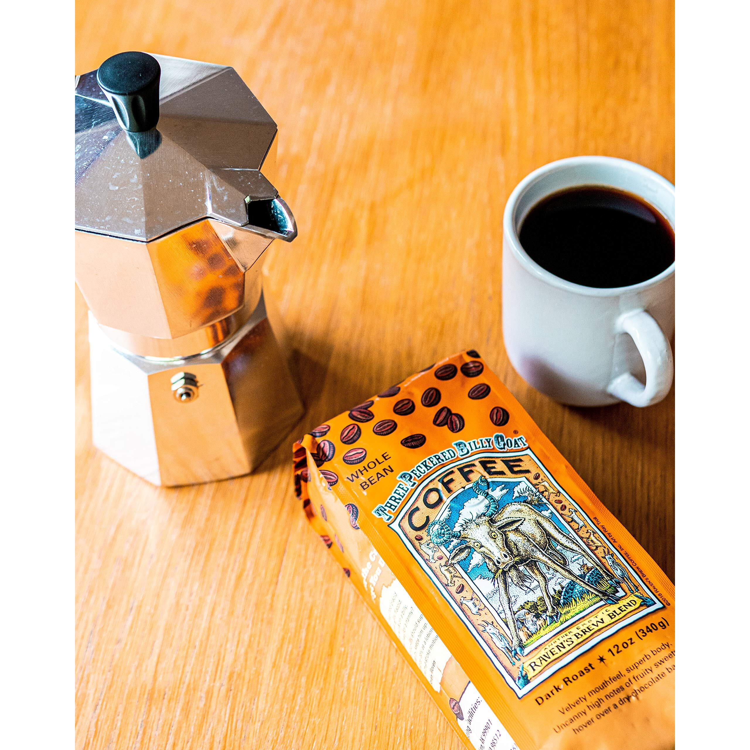 Raven's Brew Coffee Three Peckered Billy Goat, 12 Ounce - Dark Roast - Full Body With A Long Sweet Finish (Organic Ground, 12 Oz)