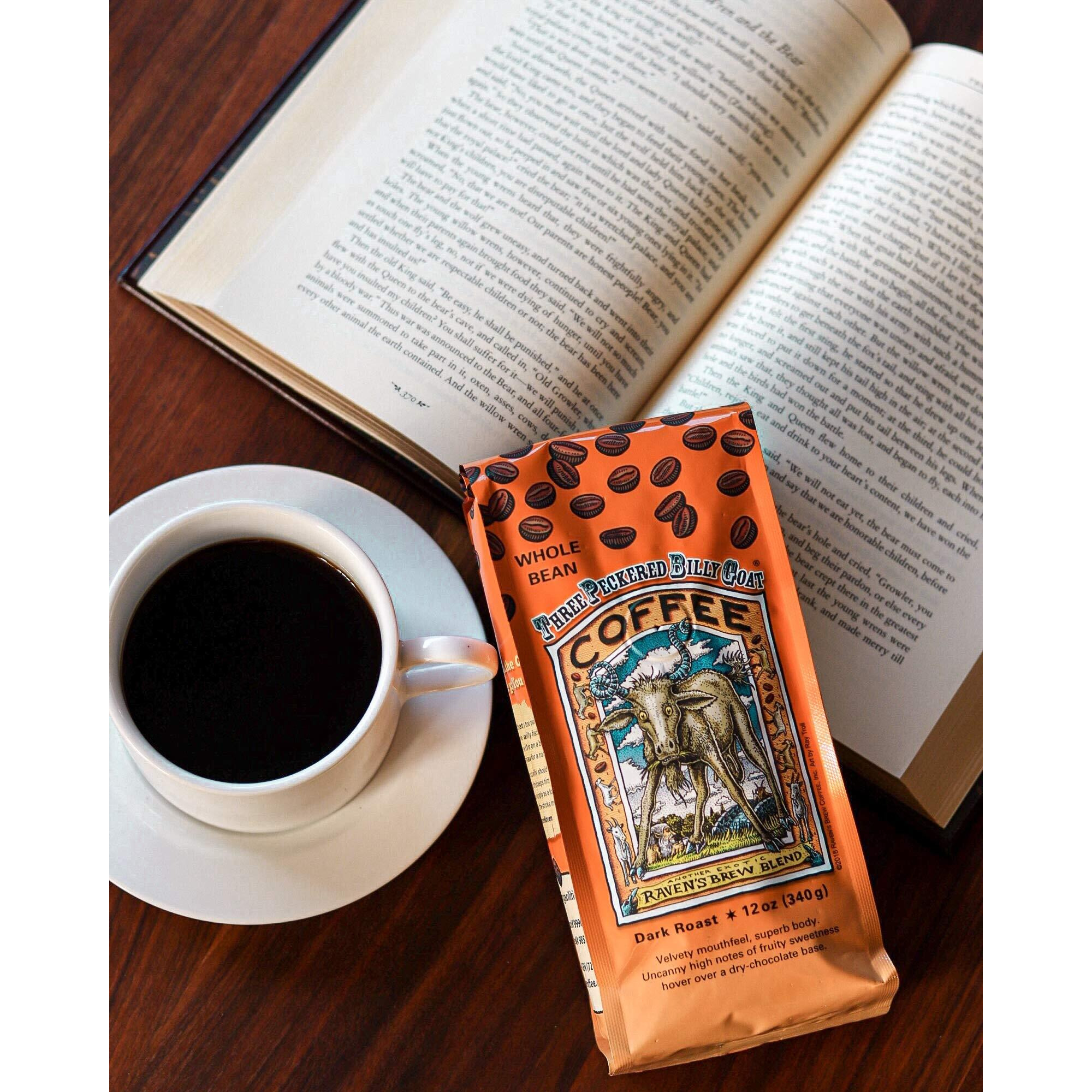 Raven's Brew Coffee Three Peckered Billy Goat, 12 Ounce - Dark Roast - Full Body With A Long Sweet Finish (Organic Ground, 12 Oz)