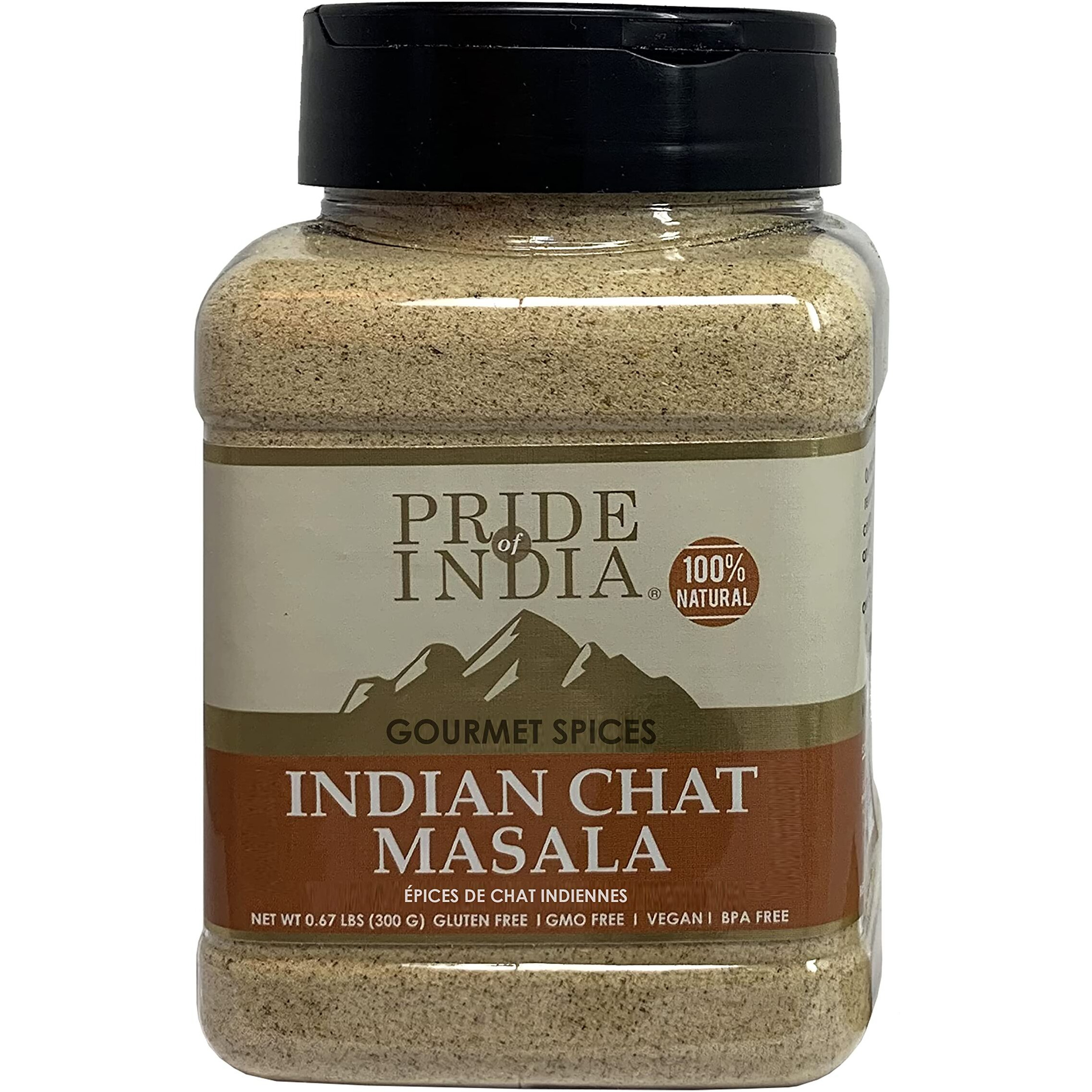 Pride Of India - Indian Chat Masala Seasoning Spice - Ideal For Savory Dishes - Perfect Seasoning For Drinks/Salads/Fruits - Preservatives Free - Easy To Store - 8Oz. Medium Dual Sifter Jar