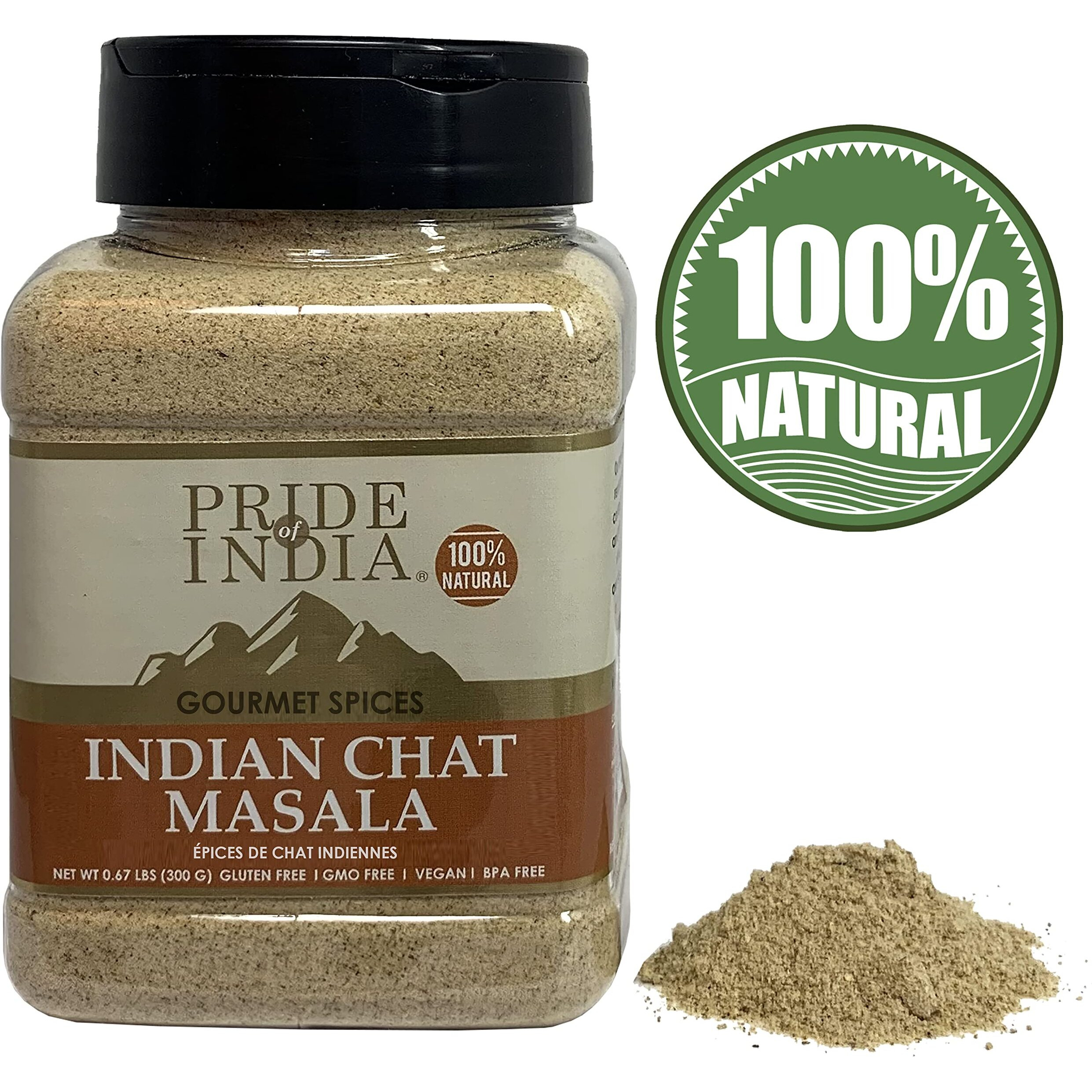 Pride Of India - Indian Chat Masala Seasoning Spice - Ideal For Savory Dishes - Perfect Seasoning For Drinks/Salads/Fruits - Preservatives Free - Easy To Store - 8Oz. Medium Dual Sifter Jar