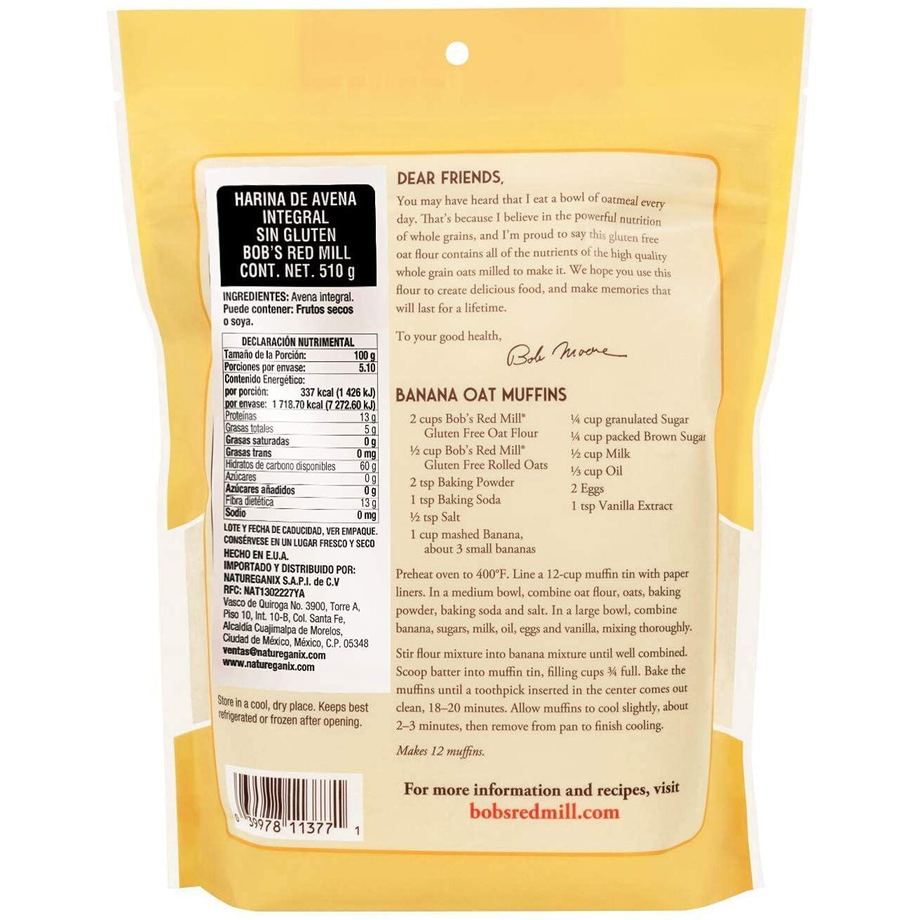 Bob's Red Mill Whole Grain Oat Flour, 18 Oz