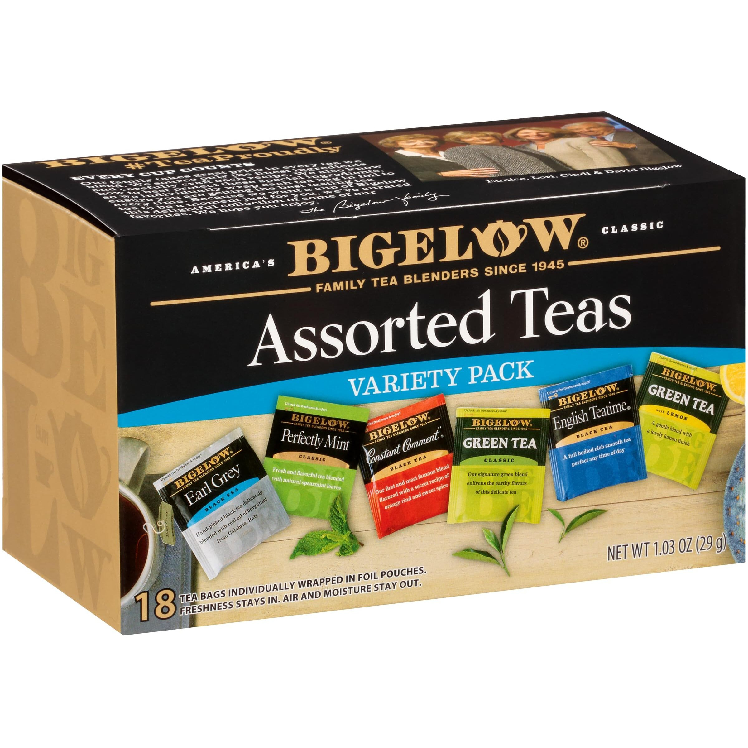 Bigelow Tea Assorted Black And Green Teas Variety Pack, Caffeinated, 18 Count (Pack Of 6), 108 Total Tea Bags (Packaging And Flavor Assortment May Vary)