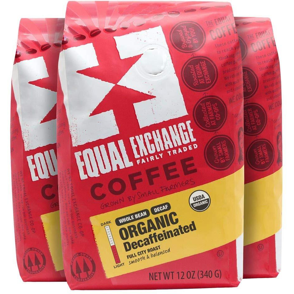 Equal Exchange Organic Whole Bean Coffee, Decaf, 12-Ounce Bag (Pack Of 3)