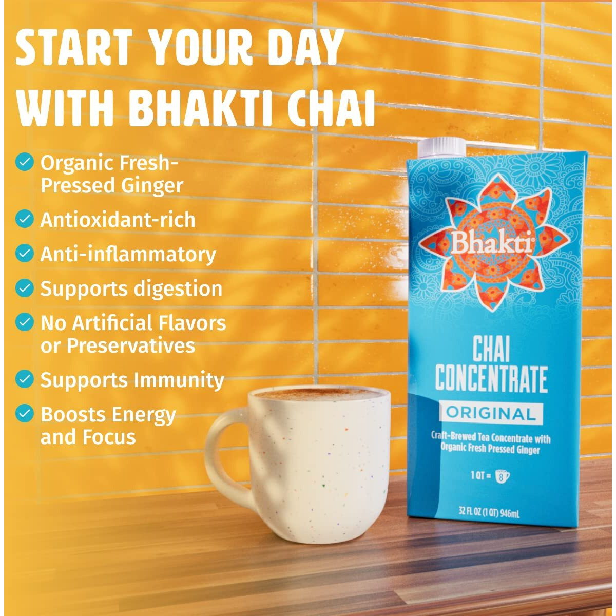 Bhakti Fair Trade Dairy-Free Premium Chai Tea - Original Concentrate (32 Ounce, 1 Count) - Experience The Fresh And Spicy Ginger Chai Difference