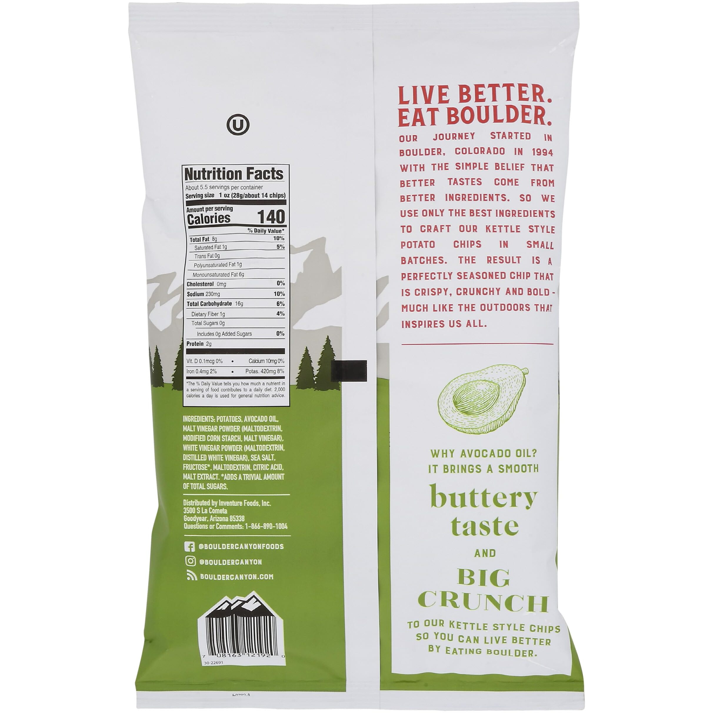 Boulder Canyon, Chips Potato Canyon Cut Avocado Oil Vinegar N Salt, 5.25 Ounce