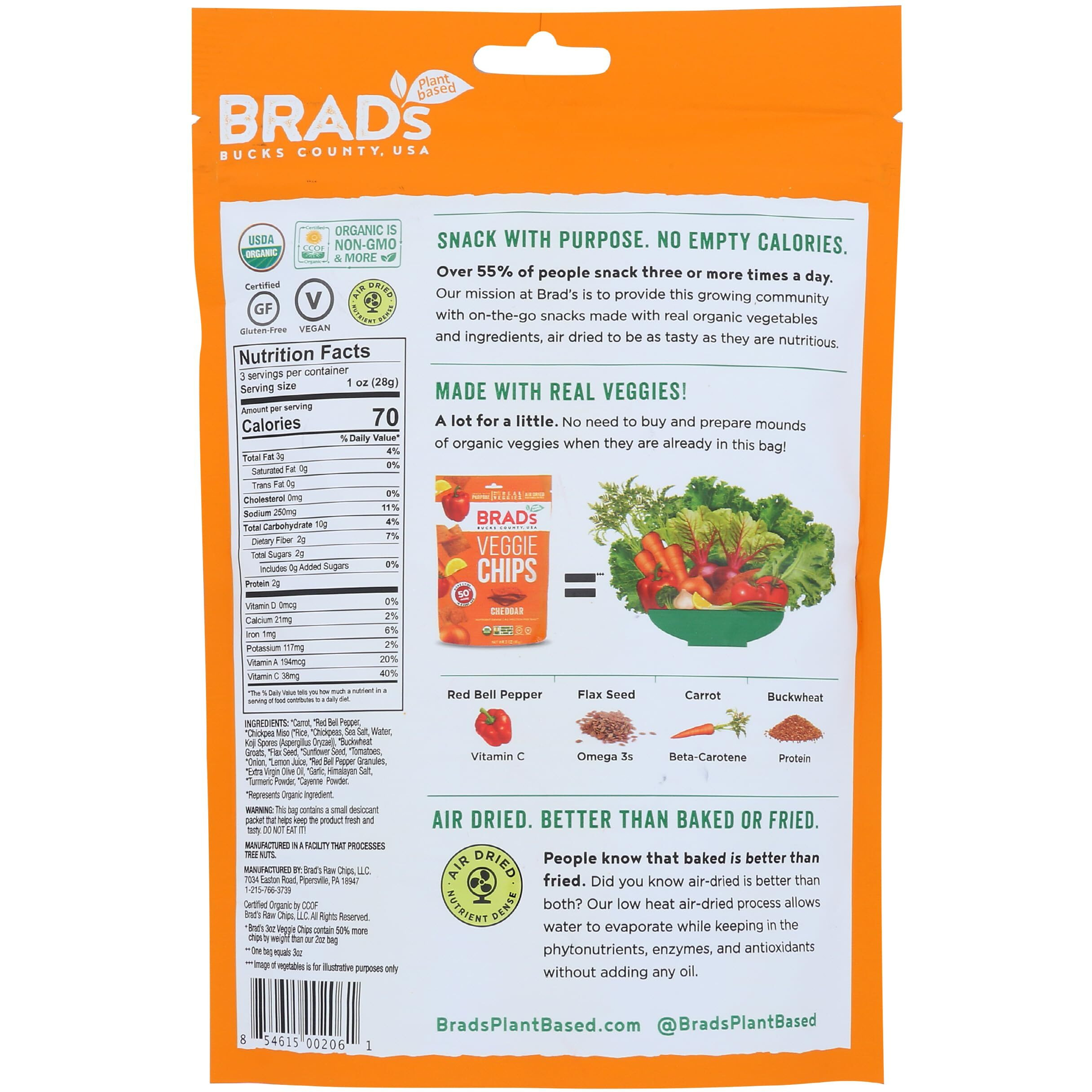 3Oz Cheddar Flavor - Famous Brads Raw Chips - Vegan, Gluten Free, Natural, Healthy Snack