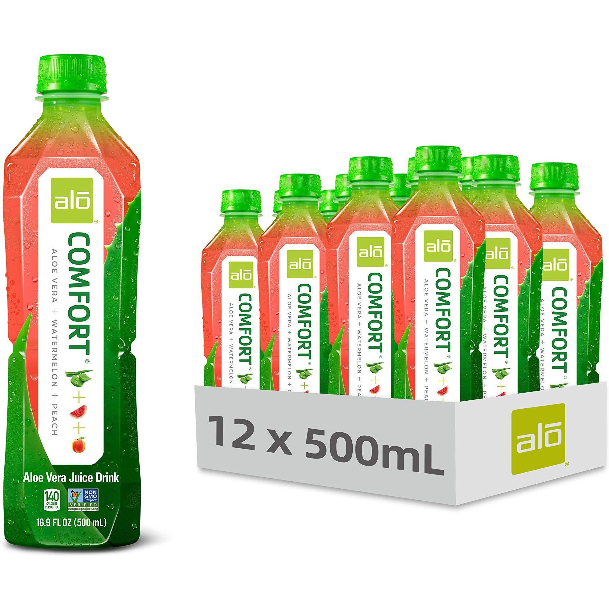 Alo Aloe Vera Juice Drink | Comfort - Watermelon + Peach | 16.9 Fl Oz, Pack Of 12 |Plant-Based Drink With Real Aloe Pulp