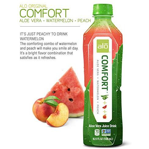 Alo Aloe Vera Juice Drink | Comfort - Watermelon + Peach | 16.9 Fl Oz, Pack Of 12 |Plant-Based Drink With Real Aloe Pulp
