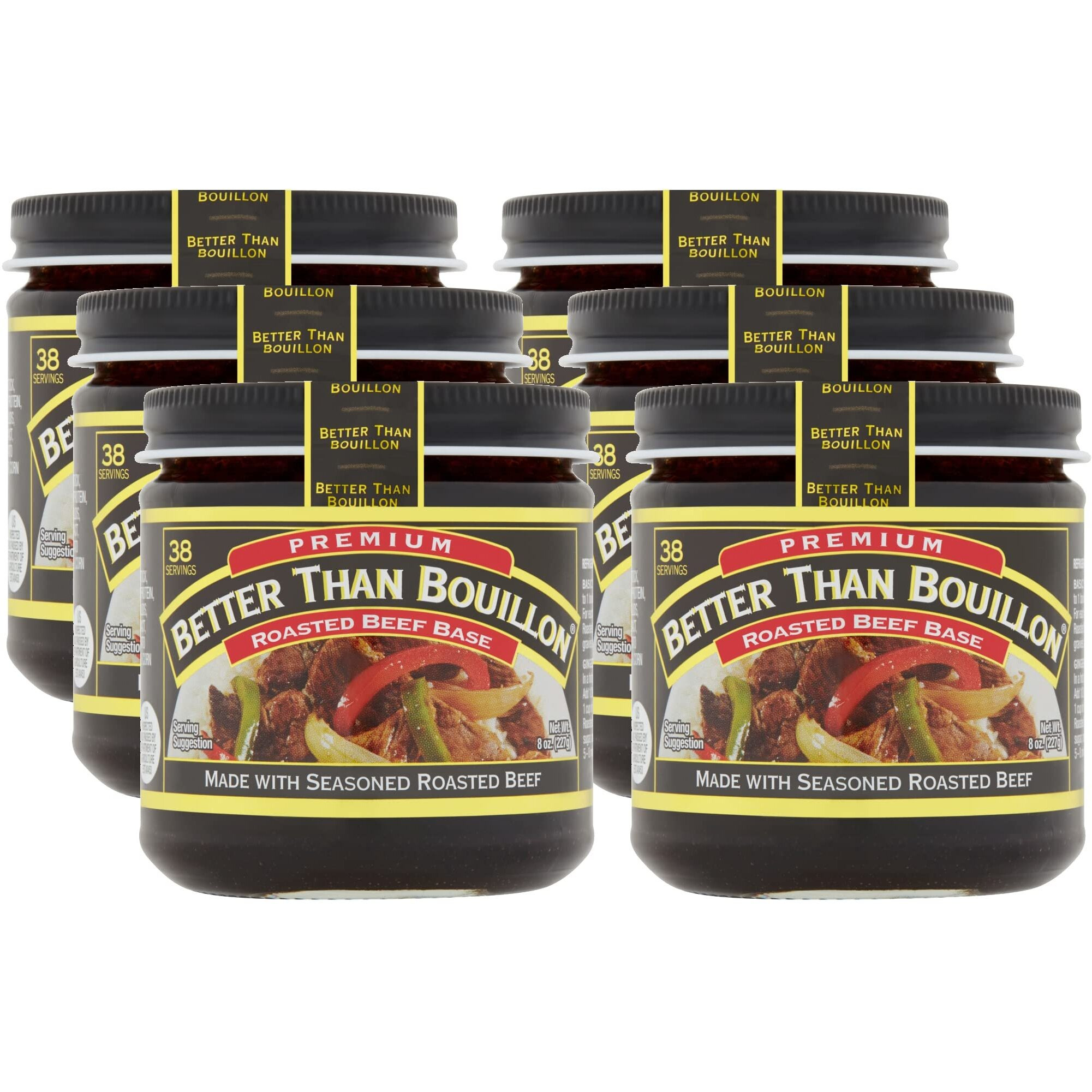 Better Than Bouillon Roasted Beef Base, Made With Seasoned Roasted Beef, Blendable Base For Added Flavor, 38 Servings Per Jar, 8 Oz (Pack Of 6)