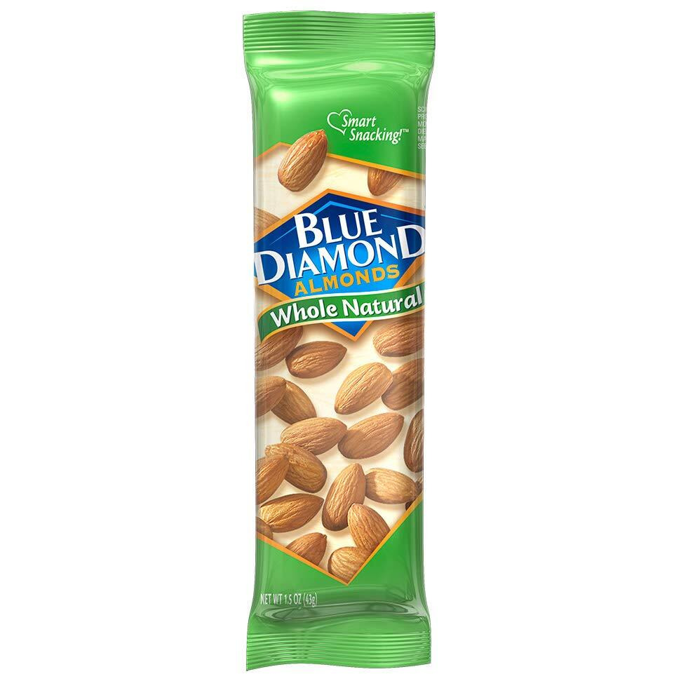 Blue Diamond Almonds, Whole Natural Flavored Snack Nuts, Single Serve Bags (1.5 Oz. Tubes, Pack Of 12)