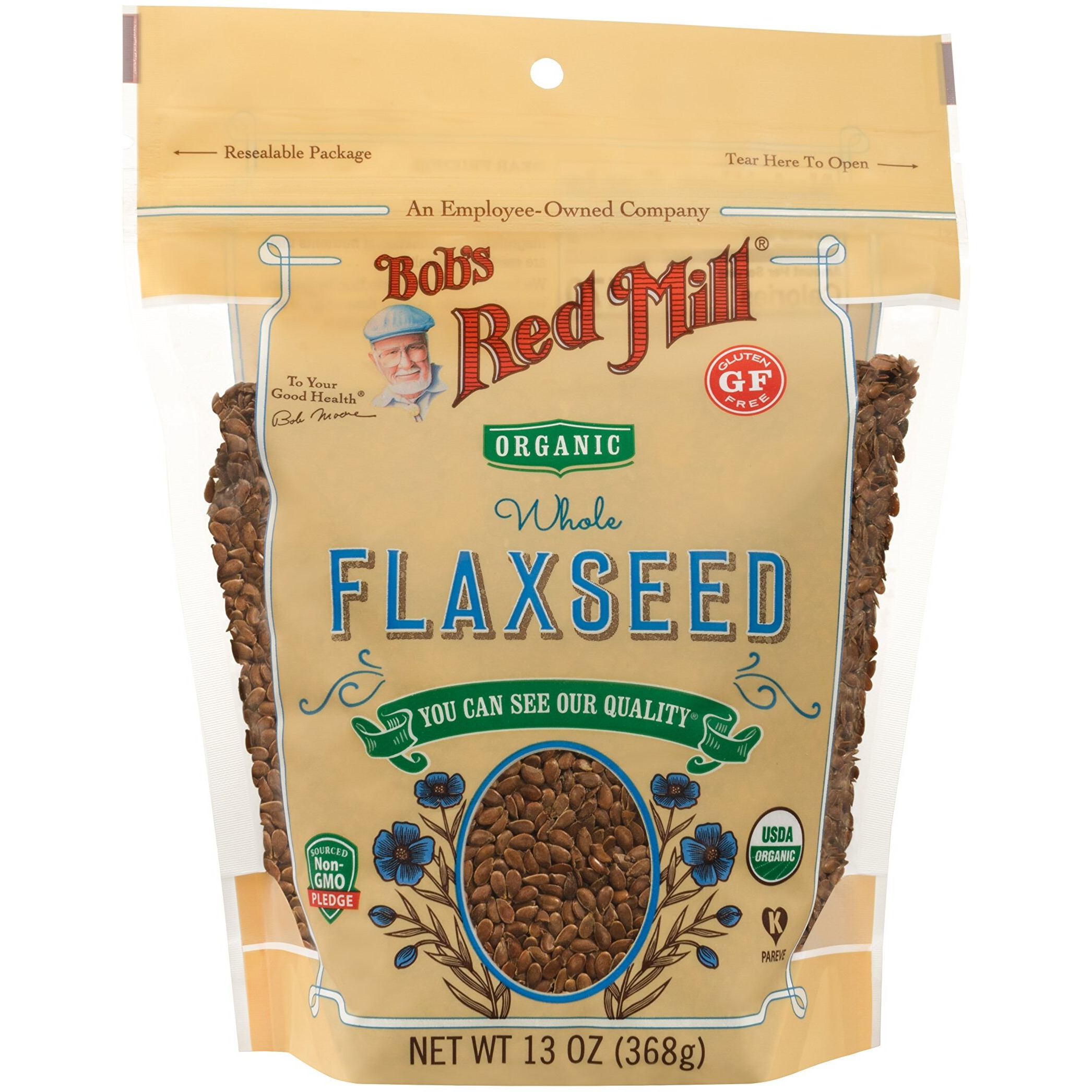 Bob's Red Mill Organic Brown Flaxseeds, Resealable Stand Up Bag, 13 Oz