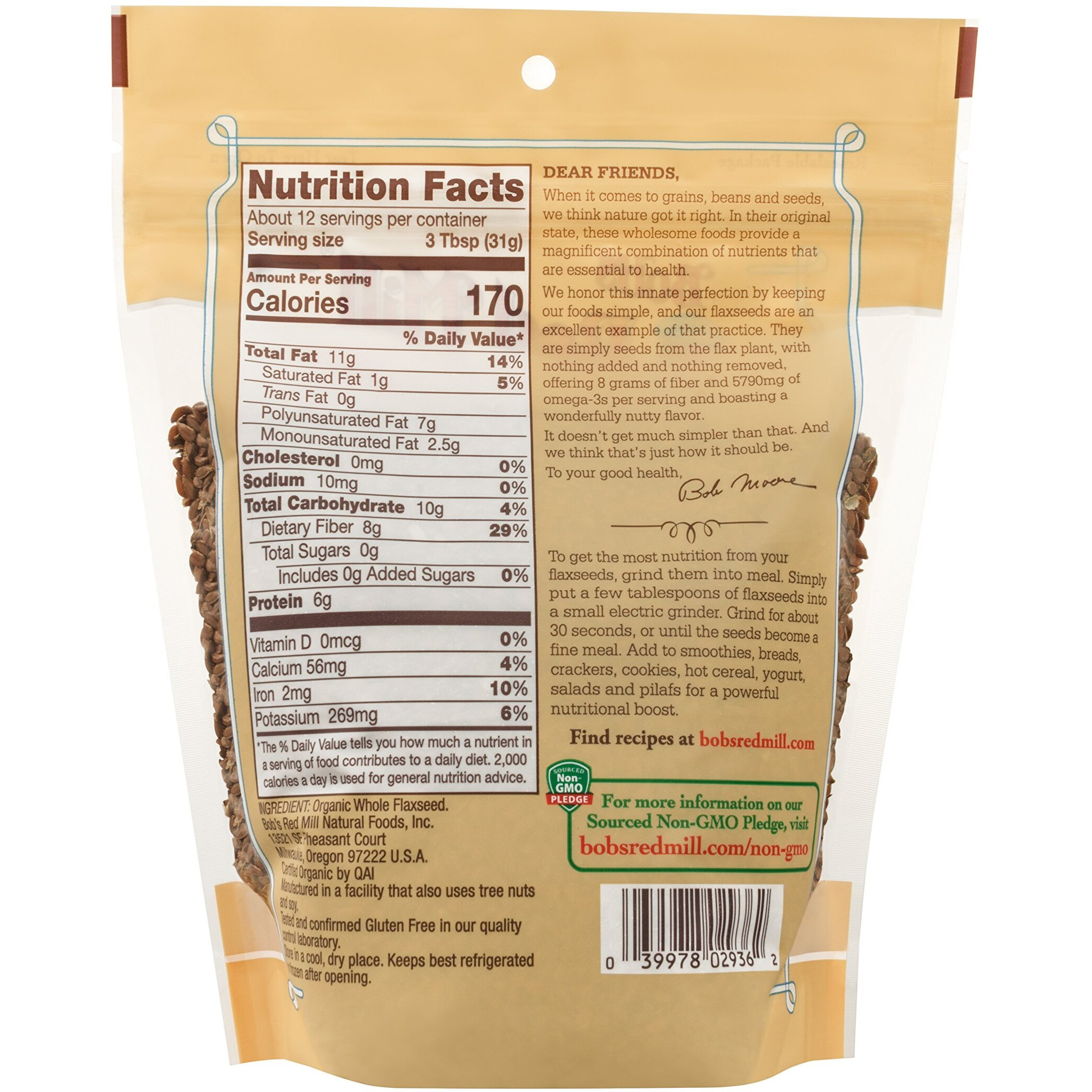 Bob's Red Mill Organic Brown Flaxseeds, Resealable Stand Up Bag, 13 Oz