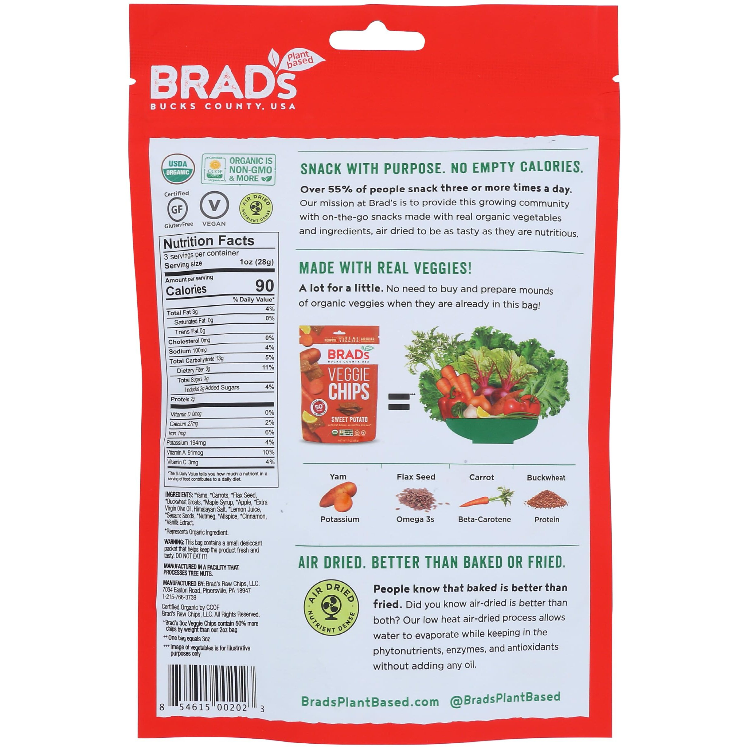 Brad's Raw, Chips Sweet Potato Organic, 3 Ounce