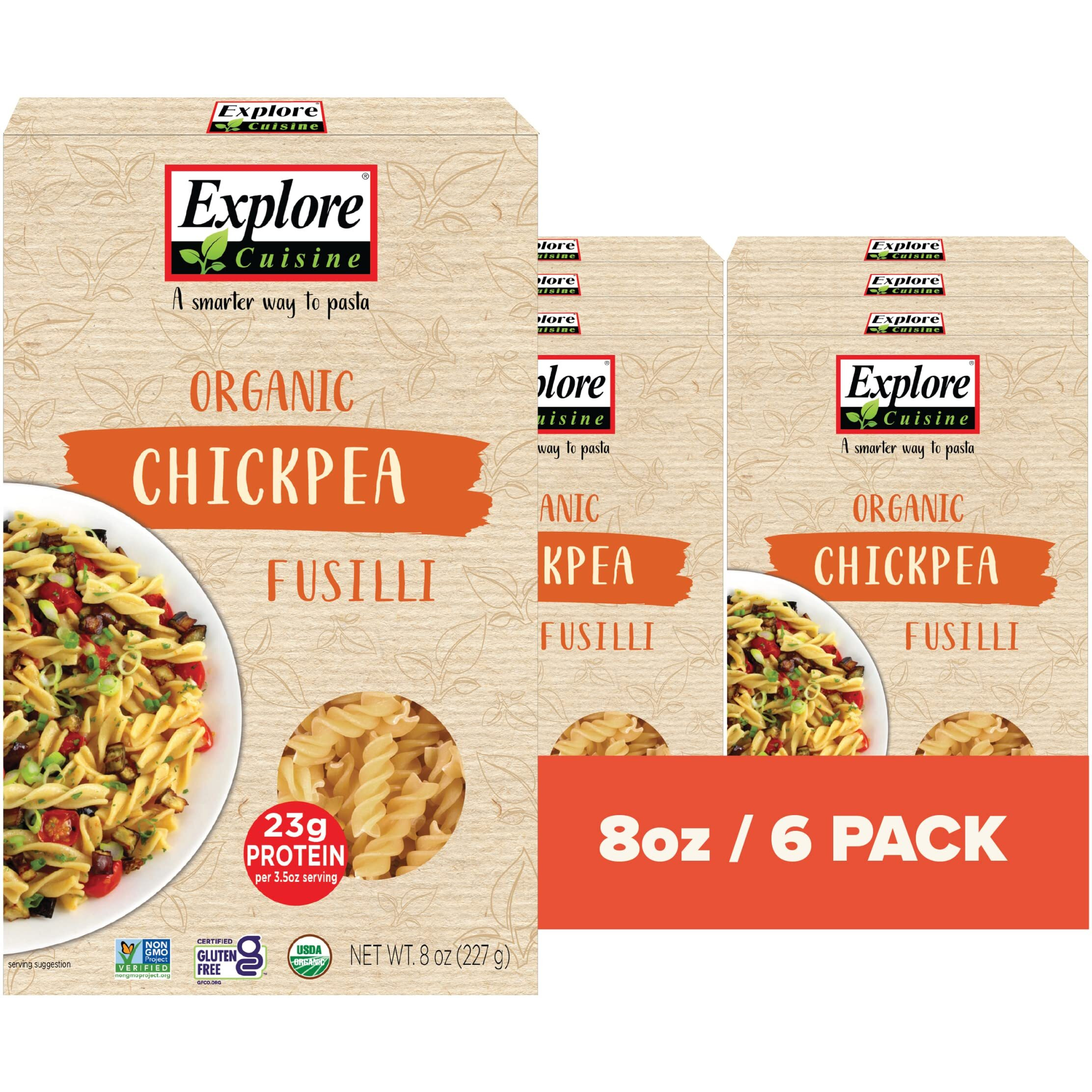 Explore Cuisine Organic Chickpea Fusili - Pack Of 6 (8 Oz) - Easy-To-Make Gluten Free Chickpea Pasta - High In Plant Protein & Fiber - Non-Gmo - 24 Total Servings