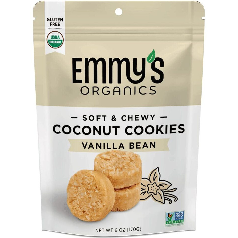 Emmy's Organics Coconut Cookies, Vanilla Bean, 6 Oz (Pack Of 2) | Gluten-Free Organic Cookies, Vegan, Paleo-Friendly