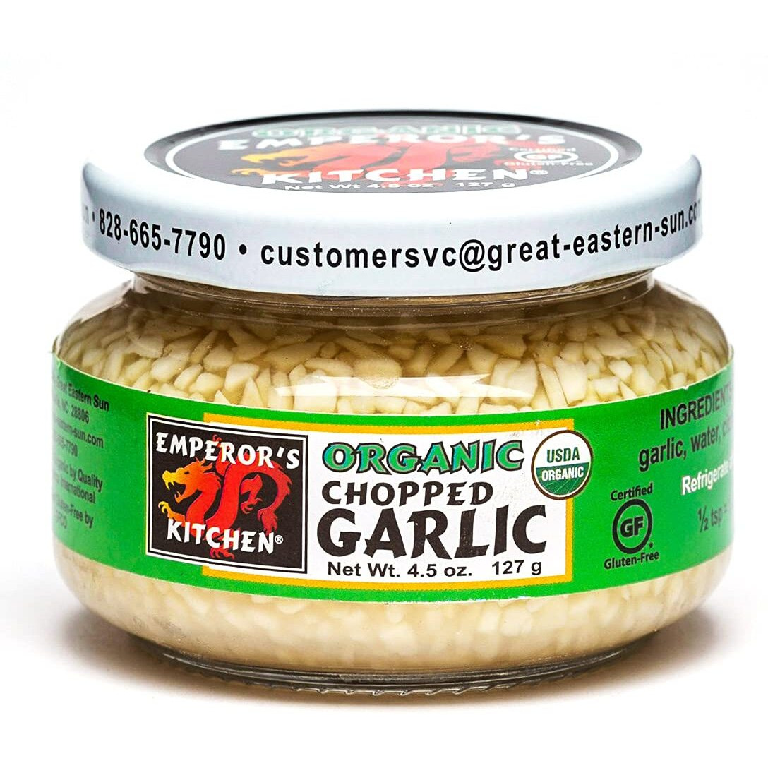 Emperor's Kitchen Organic Chopped Garlic, Usda Certified Organic, Vegan, Ready-To-Use, 4.5 Oz Jar