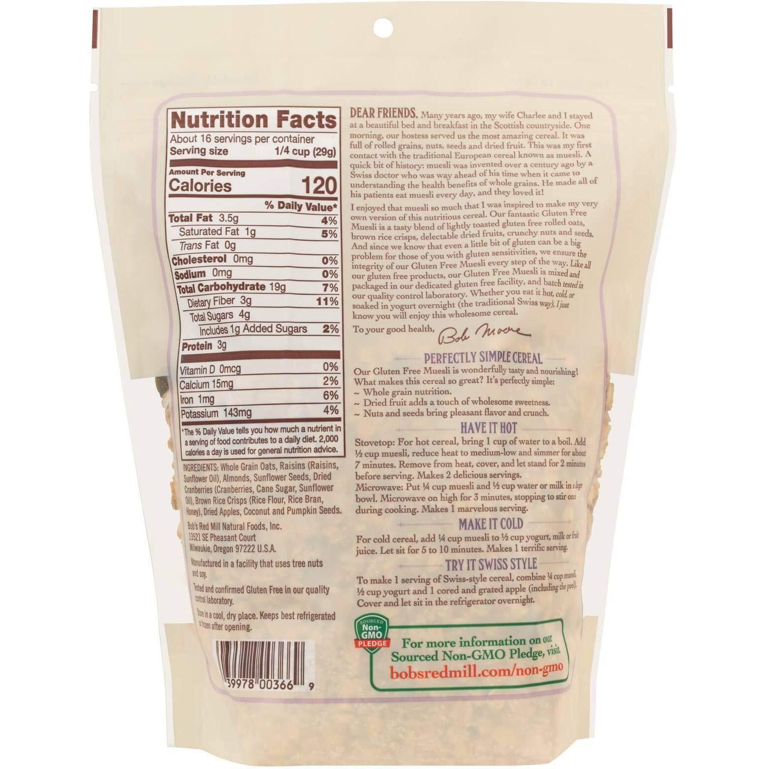 Bob's Red Mill Gluten Free Muesli Cereal, 16-Ounce