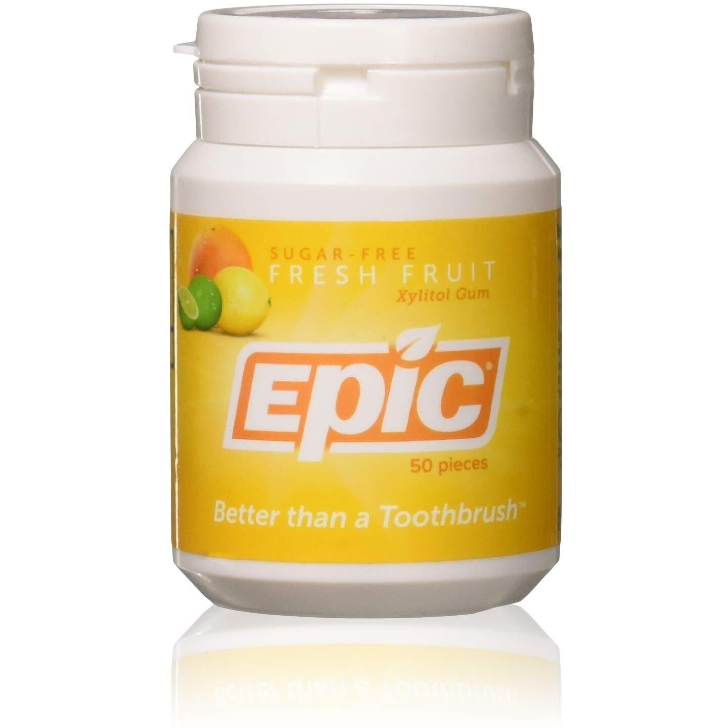Epic Xylitol Chewing Gum - Sugar Free & Aspartame Free Chewing Gum Sweetened W/Xylitol For Dry Mouth & Gum Health (Fresh Fruit, 50-Piece Bottle, 3 Bottles)