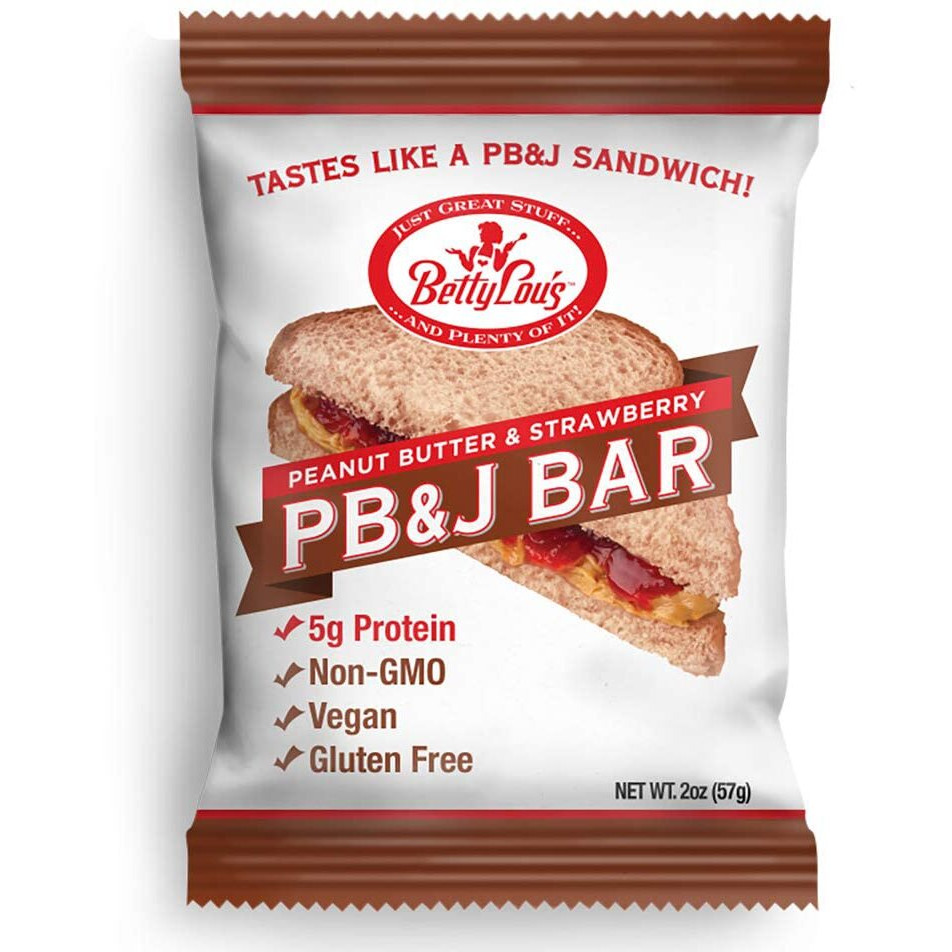 Betty Lou's Pb&J Bars | Peanut Butter & Strawberry Snack Bars | Gluten Free, Vegan, Non Gmo | Deliciously Healthy Snacks | Individually Wrapped, 2 Oz. Each (12 Pack)