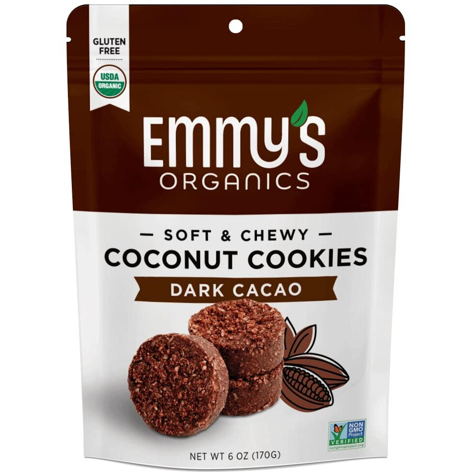 Emmy's Organics Coconut Cookies, Dark Cacao, 6 Oz (Pack Of 2) | Gluten-Free Organic Cookies, Vegan, Paleo-Friendly