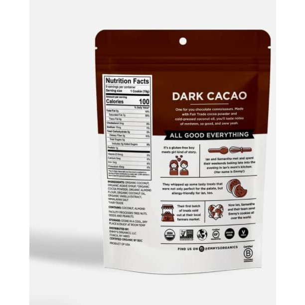 Emmy's Organics Coconut Cookies, Dark Cacao, 6 Oz (Pack Of 2) | Gluten-Free Organic Cookies, Vegan, Paleo-Friendly