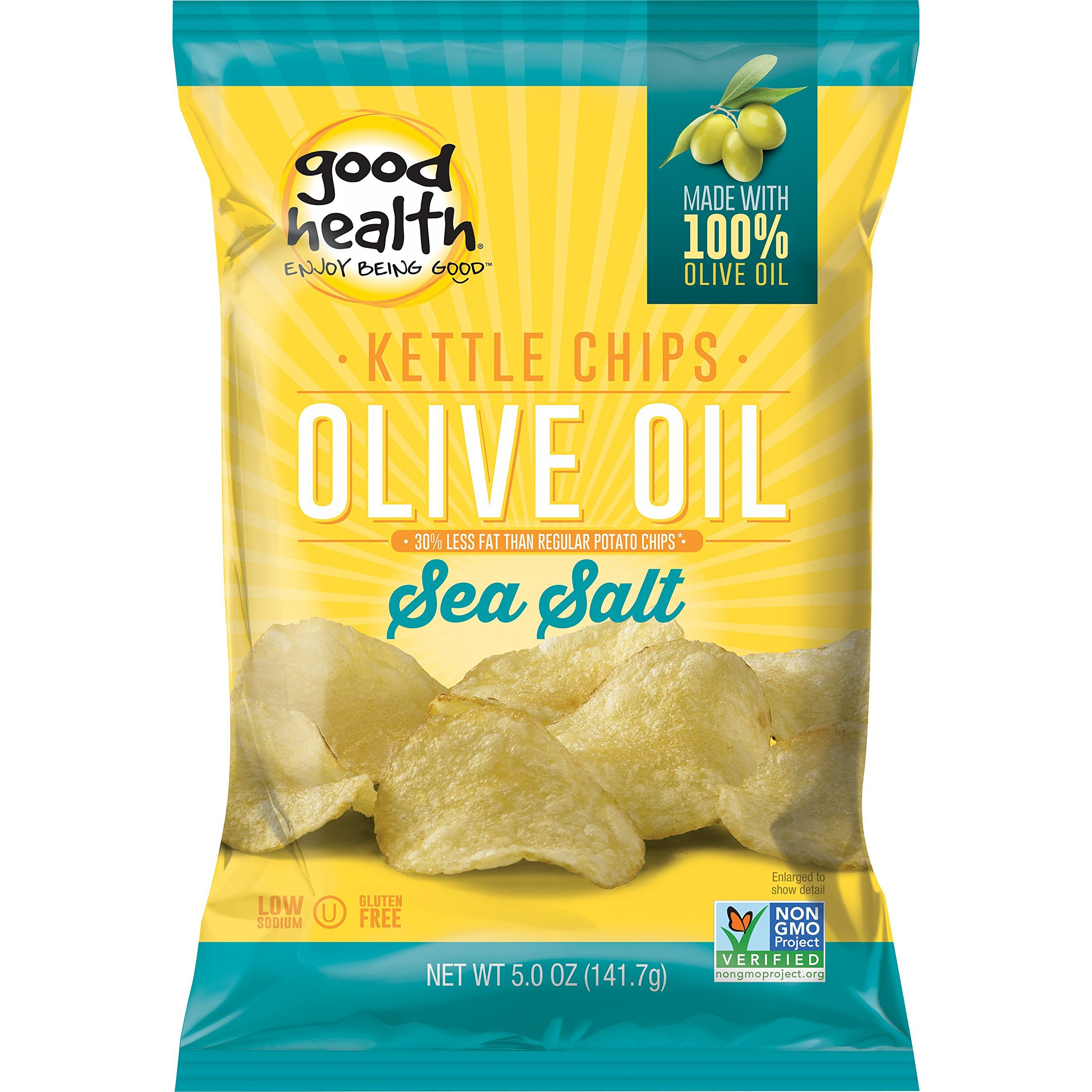 Good Health Kettle Style Potato Chips, Olive Oil & Sea Salt, 5 Oz. Bag, 12 Pack - Gluten Free, Crunchy Chips Cooked In 100% Olive Oil, Great For Lunches Or Snacking On The Go
