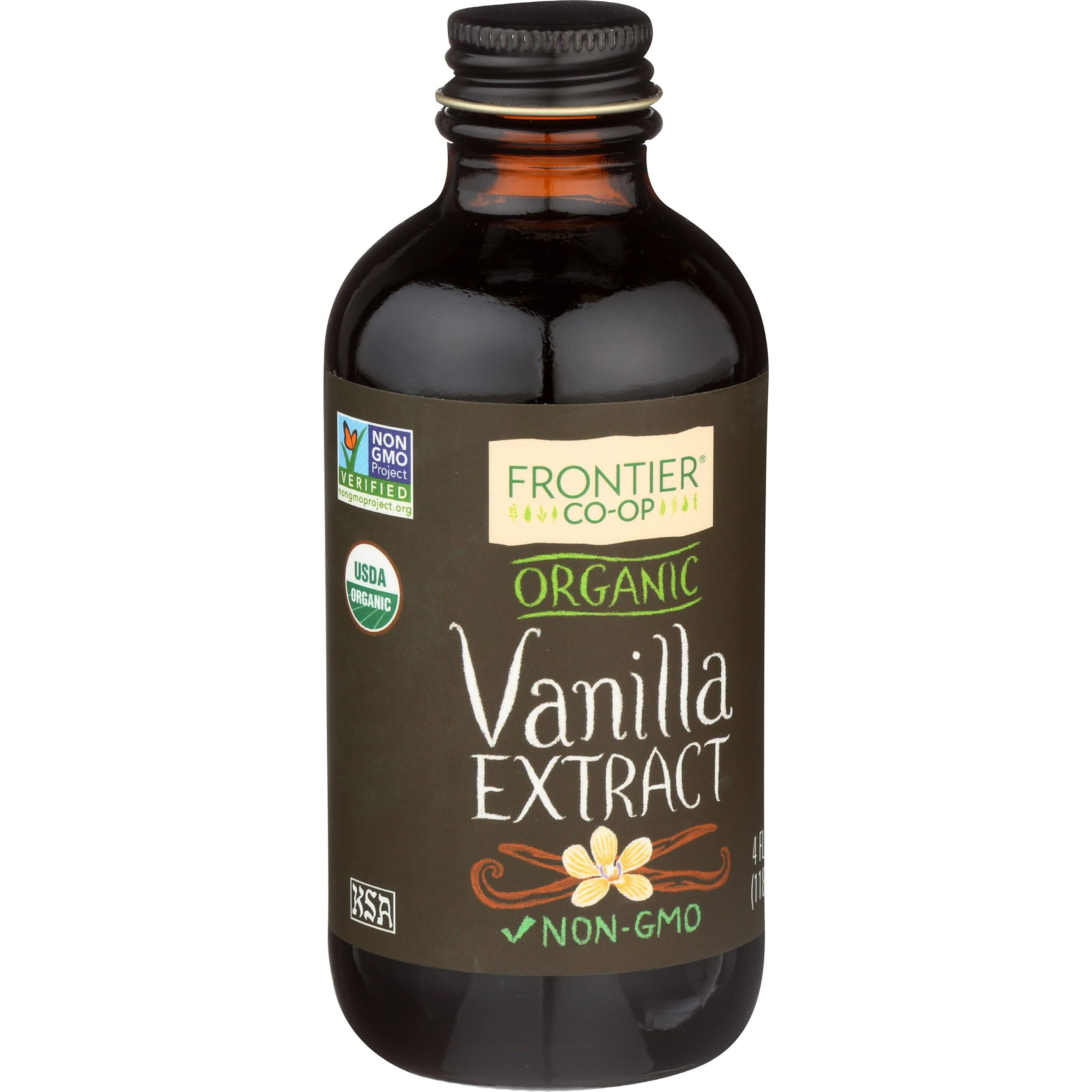 Frontier Organic Vanilla Extract, 4-Ounce Glass Jar, Certified Organic, Buttery Sweet With No Added Sugars