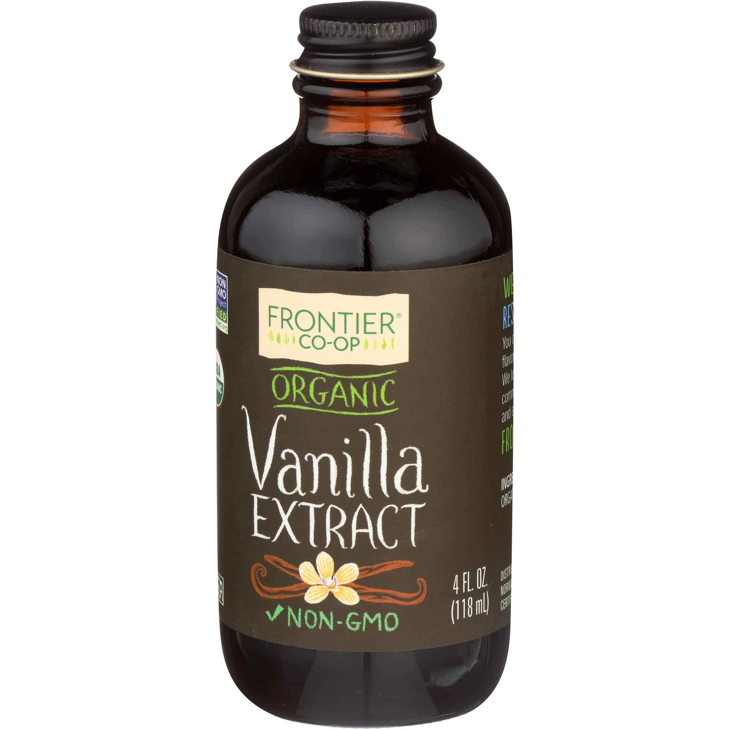 Frontier Organic Vanilla Extract, 4-Ounce Glass Jar, Certified Organic, Buttery Sweet With No Added Sugars