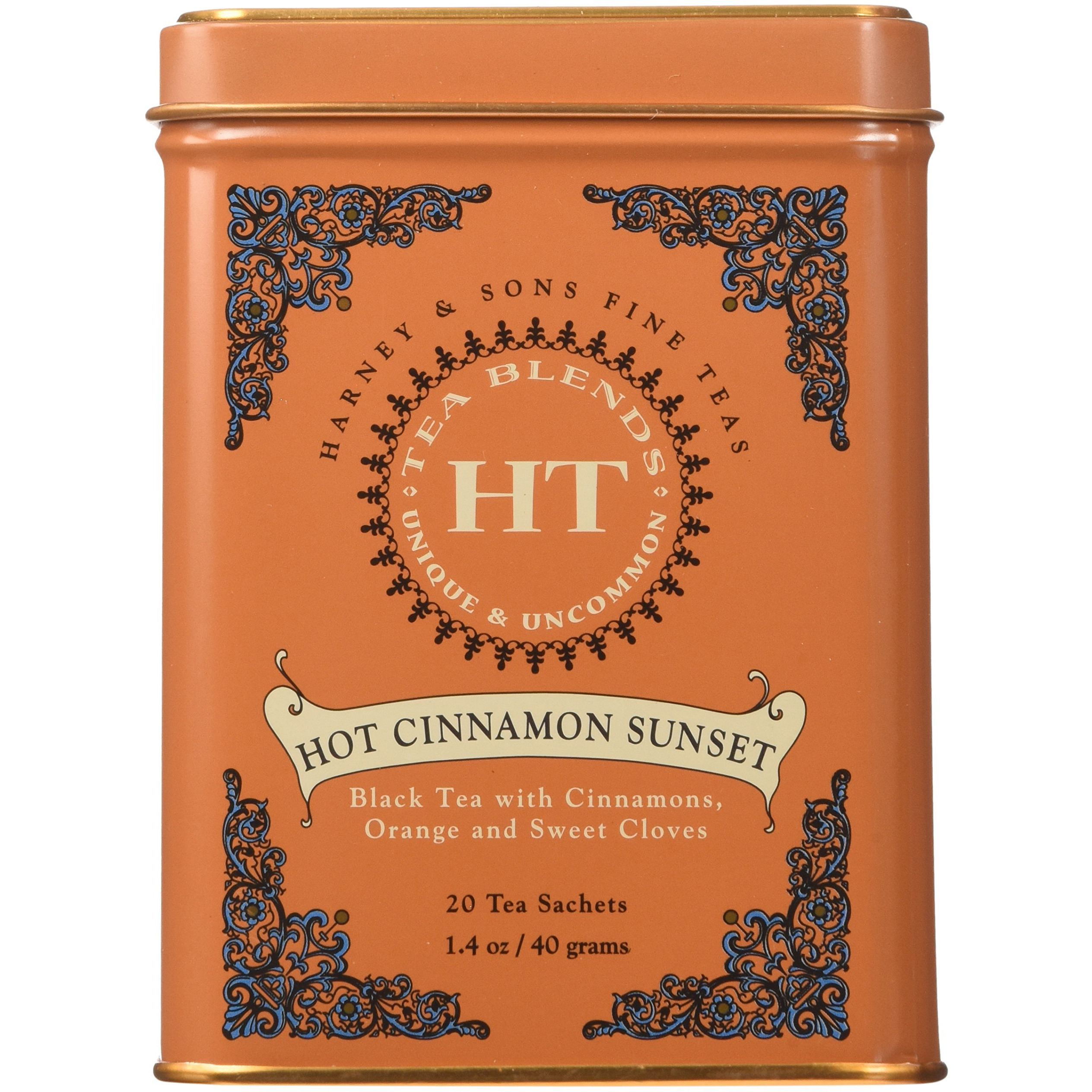 Harney & Sons Caffeinated Hot Cinnamon Sunset Black Tea With Orange And Cloves Tin, 20 Count, Pack Of 3