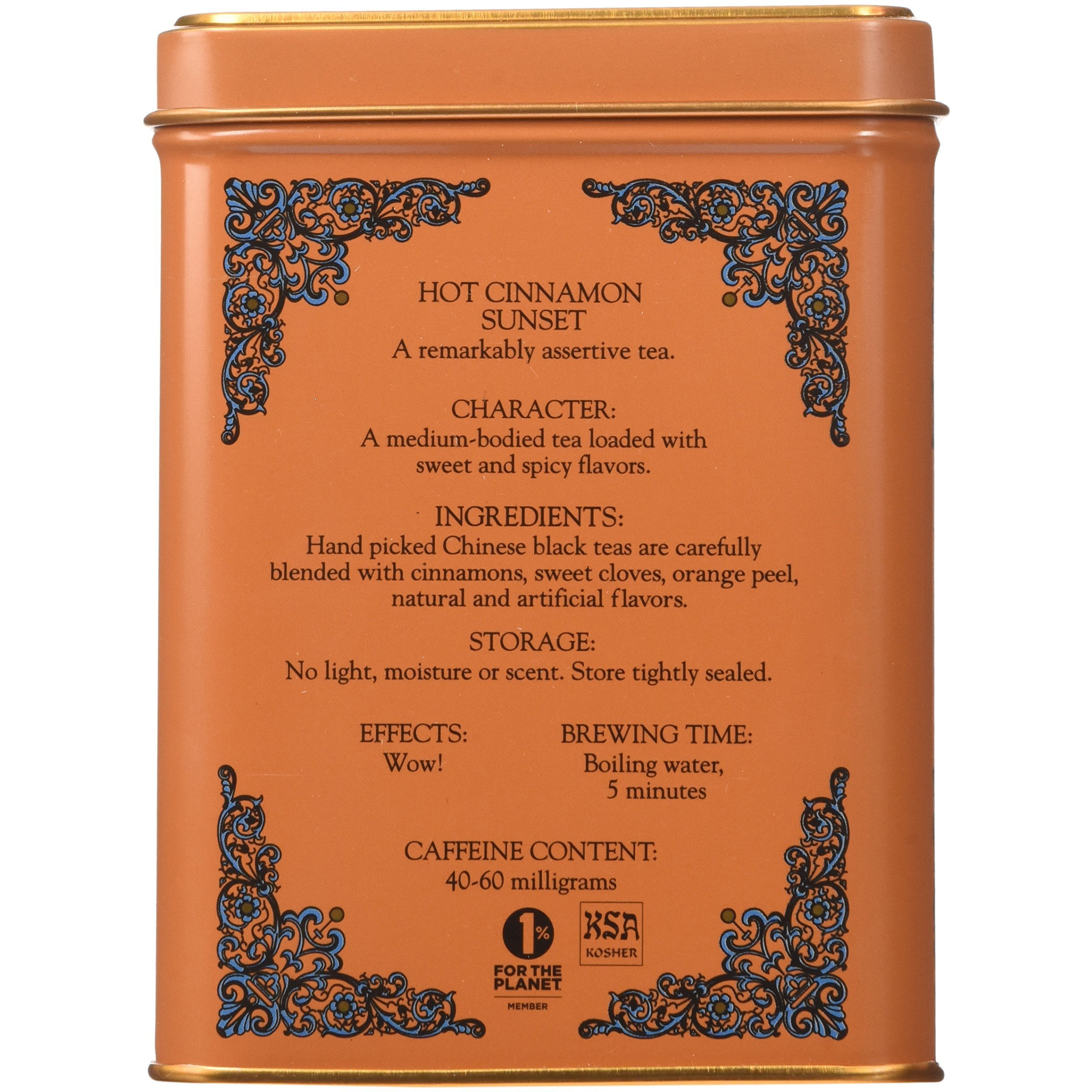 Harney & Sons Caffeinated Hot Cinnamon Sunset Black Tea With Orange And Cloves Tin, 20 Count, Pack Of 3