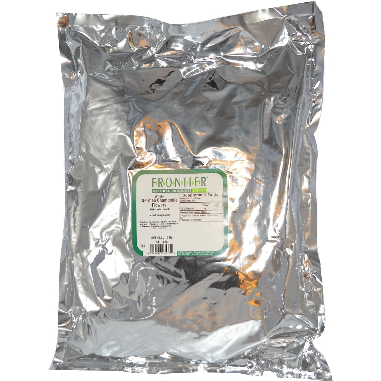 Frontier Chamomile Flowers, German Whole (Double Cleaned), 16 Ounce Bag