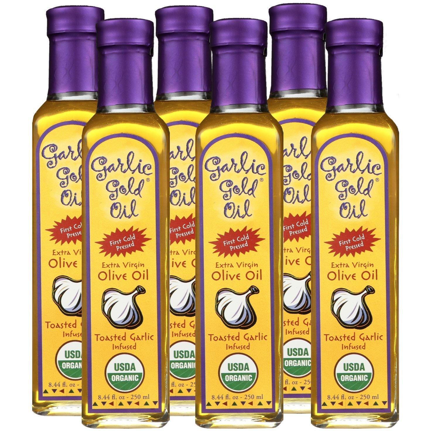 Garlic Gold, Certified Organic Extra Virgin Olive Oil - Infused With Toasted Garlic, Low Fodmap, (Pack Of 6)