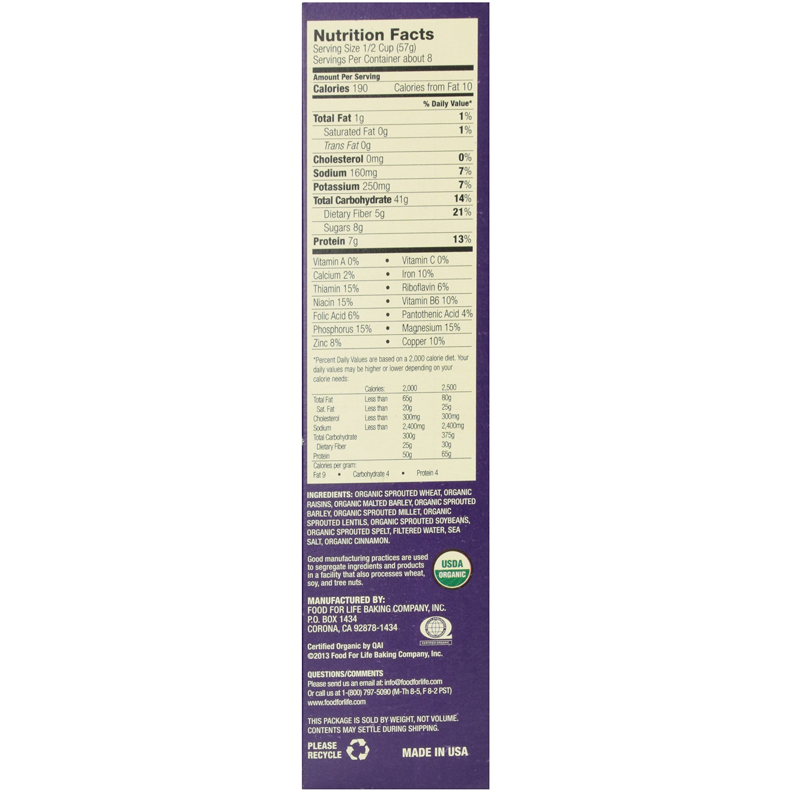 Food For Life, Ezekiel 49 Organic Sprouted Grain Cereal, Cinnamon Raisin, 16 Oz