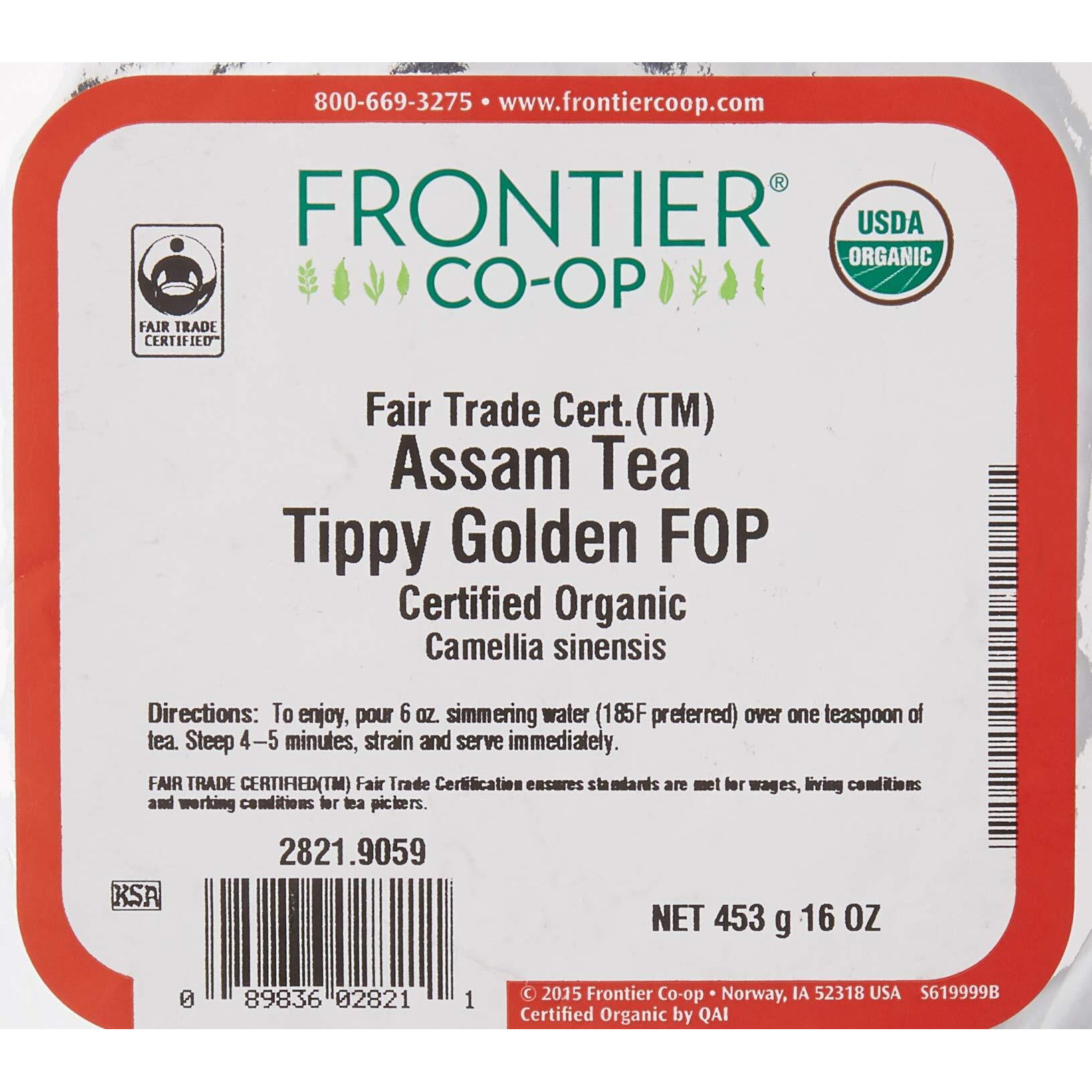 Frontier Co-Op Organic Tippy Golden Flowery Orange Pekoe Grade Tea, 1-Pound Bulk, Fair-Trade Black Assam Tea, Non Gmo
