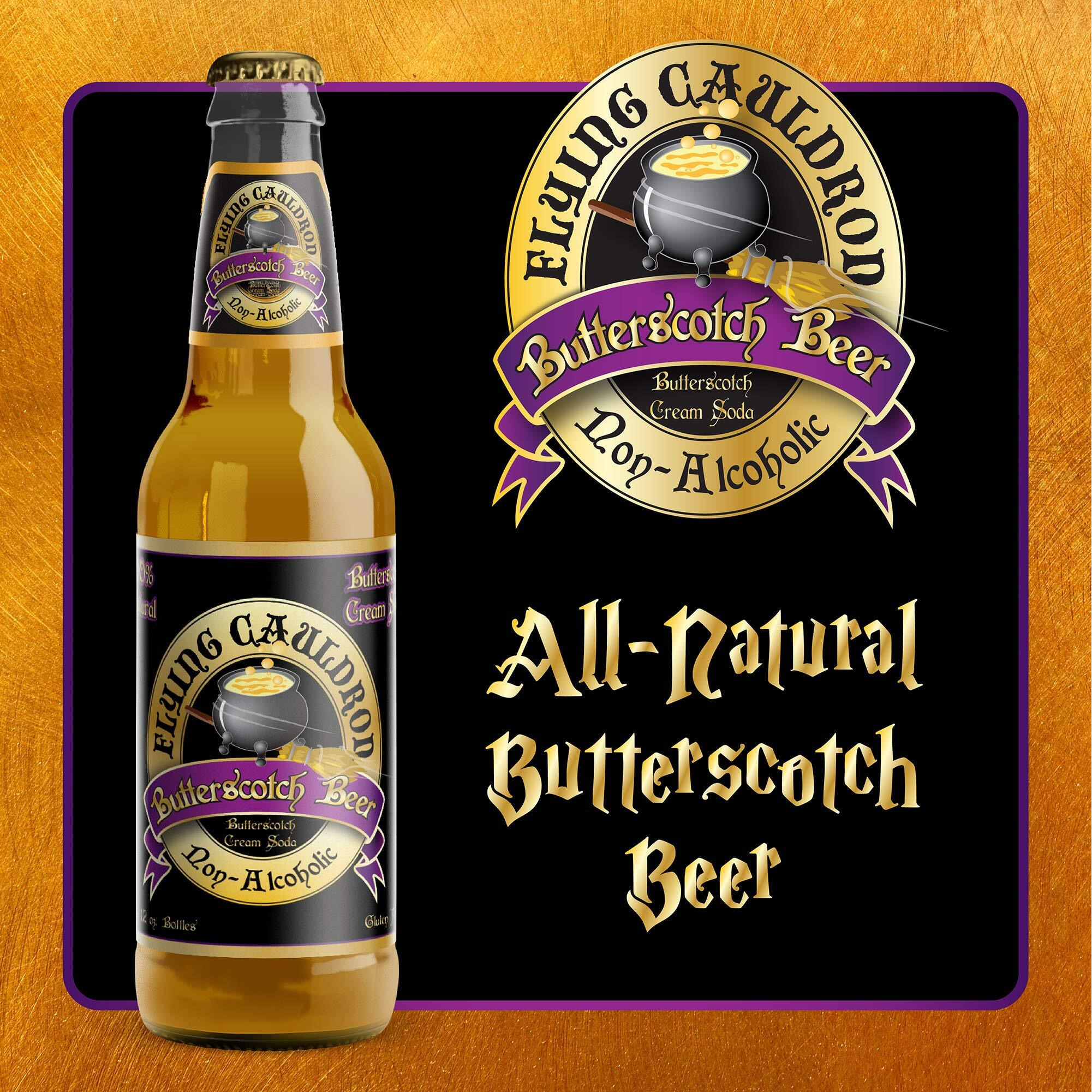 Flying Cauldron Butterscotch Beer (12 Fl Oz (Pack Of 4)), Vanilla Cream Soda Brew, All- Natural, Non-Alcoholic And Caffeine Free.