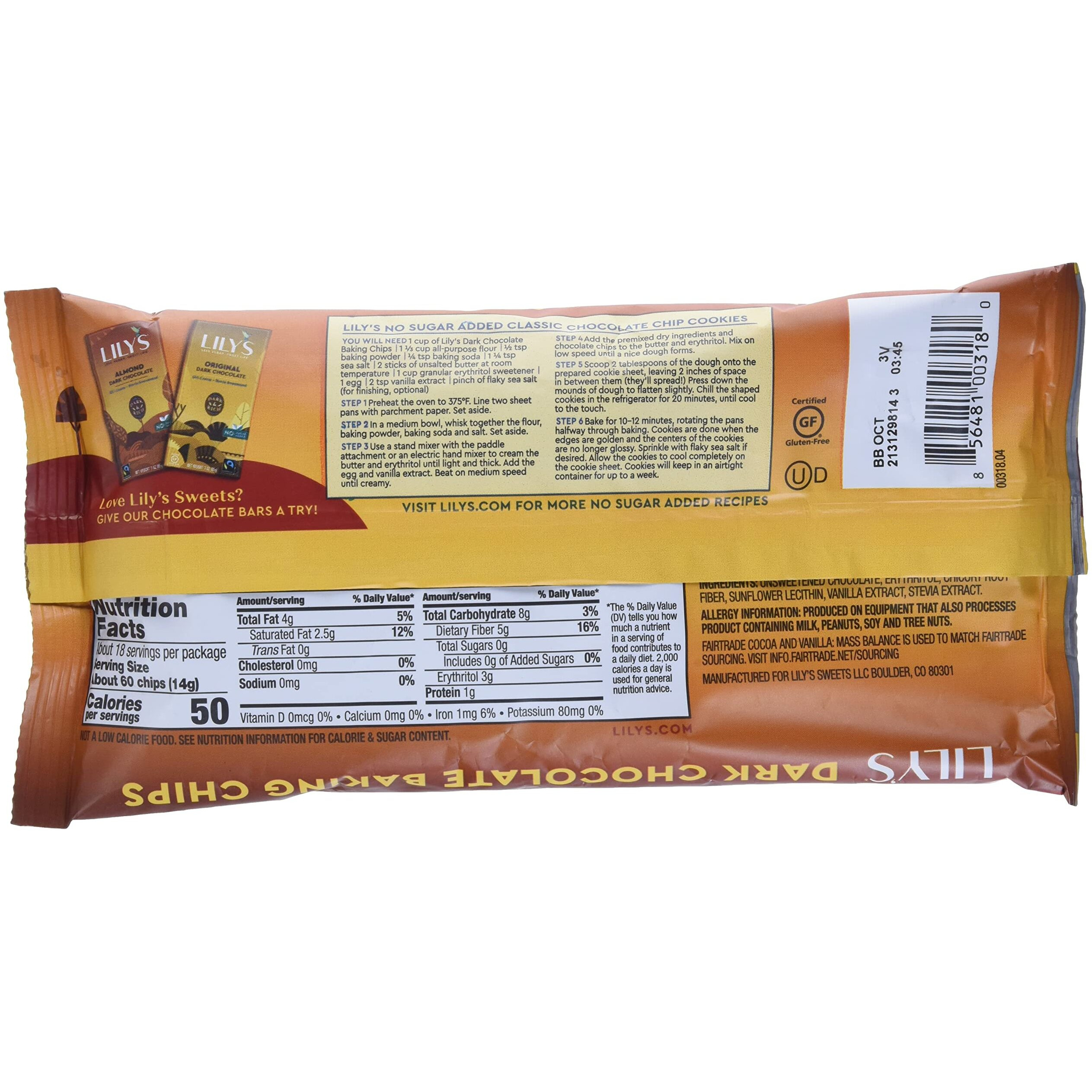 Lily's Sweets, Dark Chocolate Baking Chips, 9 Ounce