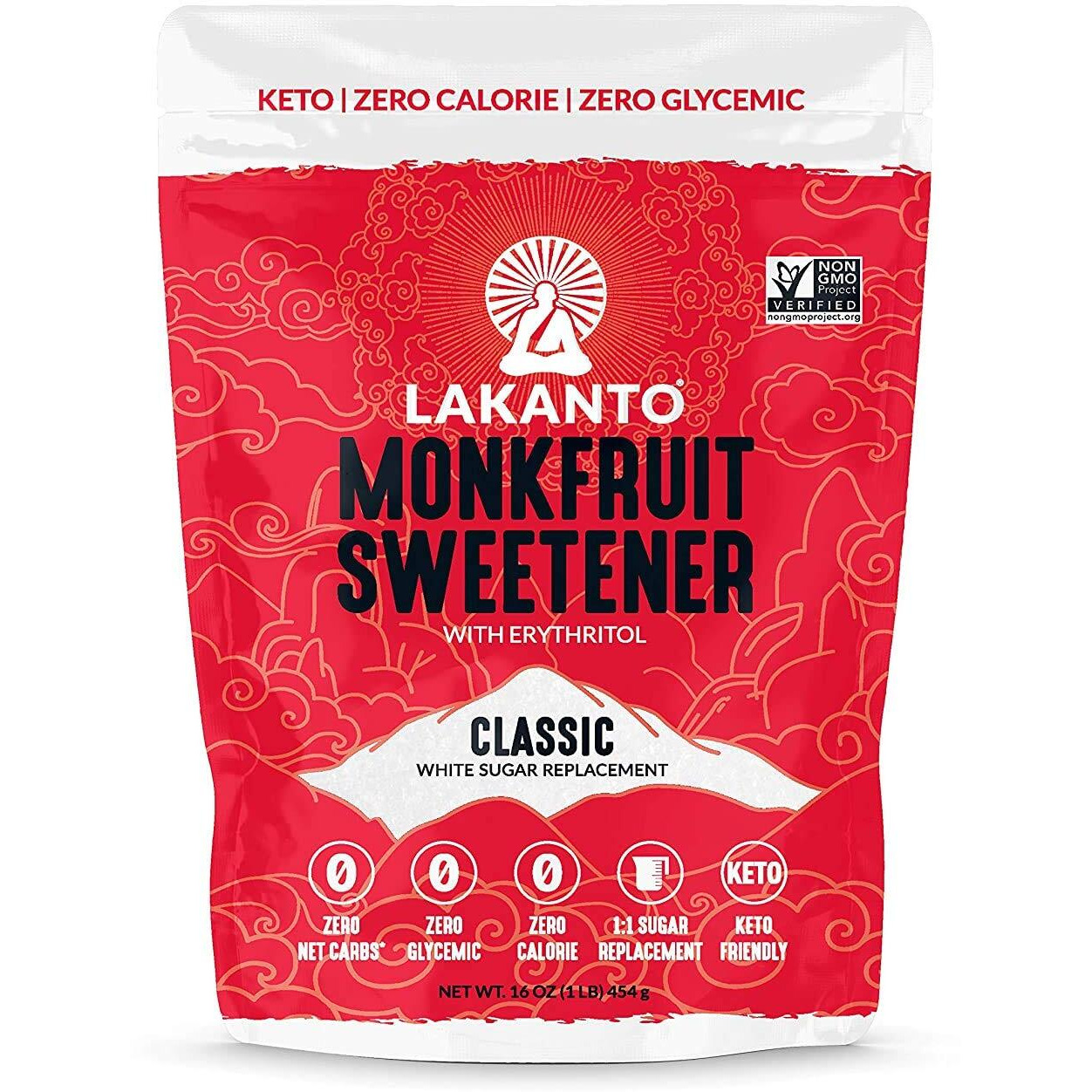 Lakanto Classic Monk Fruit Sweetener With Erythritol - White Sugar Substitute, Zero Calorie, Keto Diet Friendly, Zero Net Carbs, Baking, Extract, Sugar Replacement (Classic White - 1 Lb)