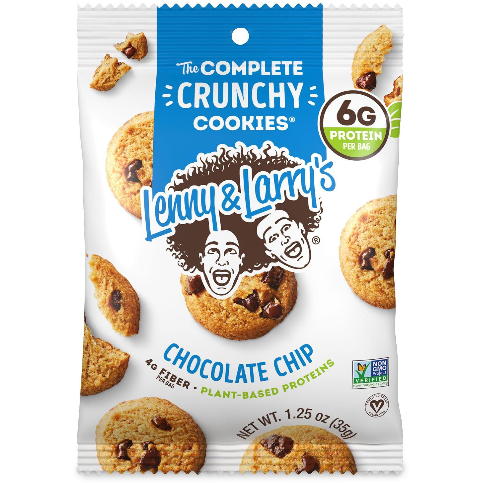 Lenny & Larry's The Complete Crunchy Cookie, Chocolate Chip, 6G Plant Protein, Vegan, Non-Gmo, 1.25 Ounce Pouch (Pack Of 12)