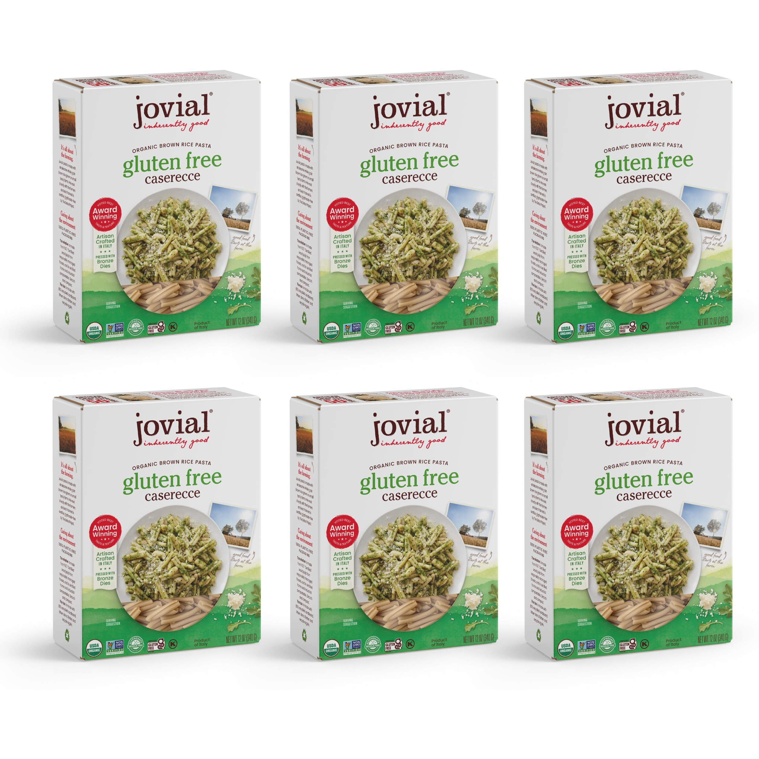 Jovial Whole Grain Brown Rice Caserecce Pasta - Pasta Caserecce, Caserecce Pasta, Whole Grain Pasta, Organic Pasta, Gluten Free, Dairy Free, Brown Rice Pasta, Made In Italy - 12 Oz, 6 Pack