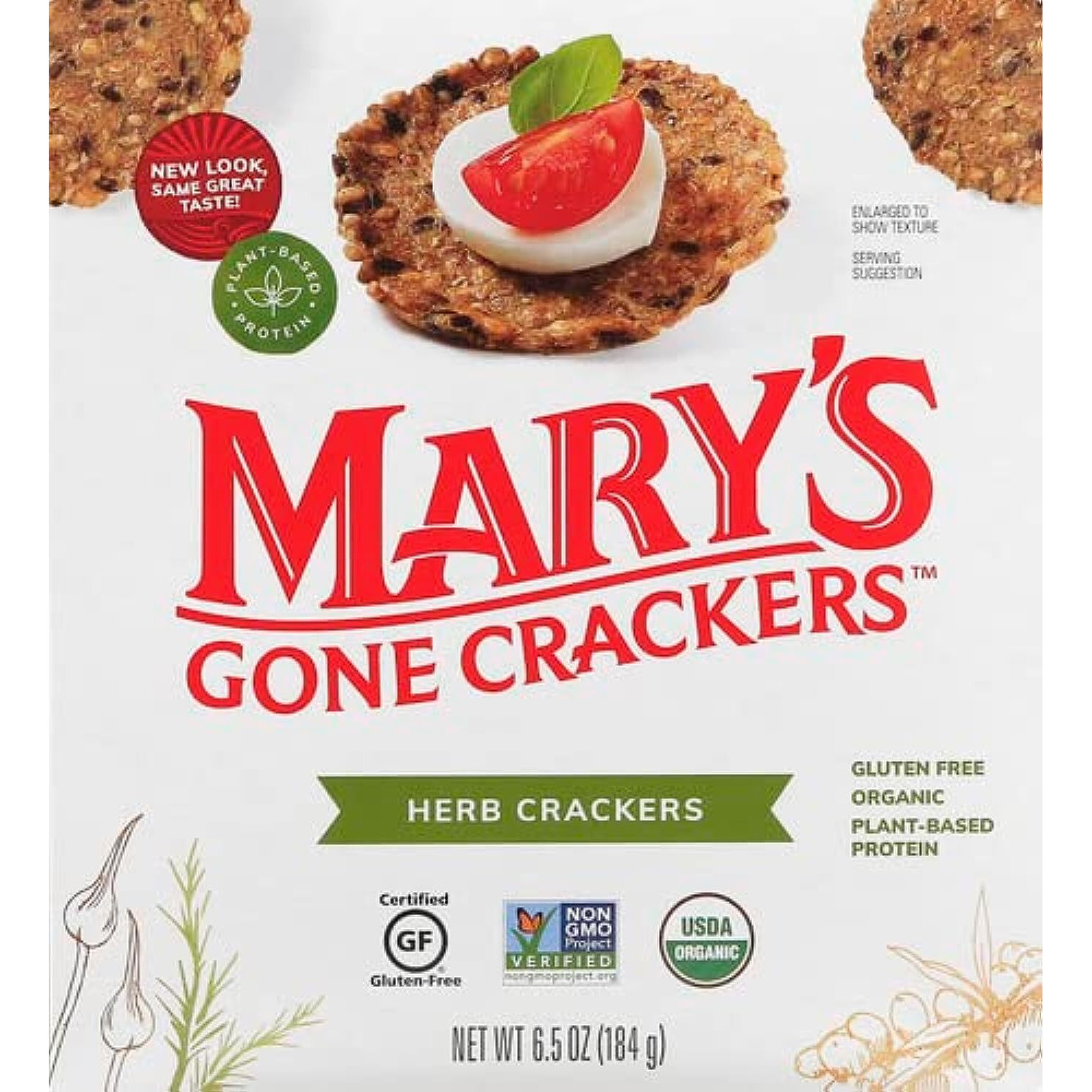 Mary's Gone Crackers Herb Crackers, Organic Brown Rice, Flax & Sesame Seeds, Gluten Free, 6.5 Ounce