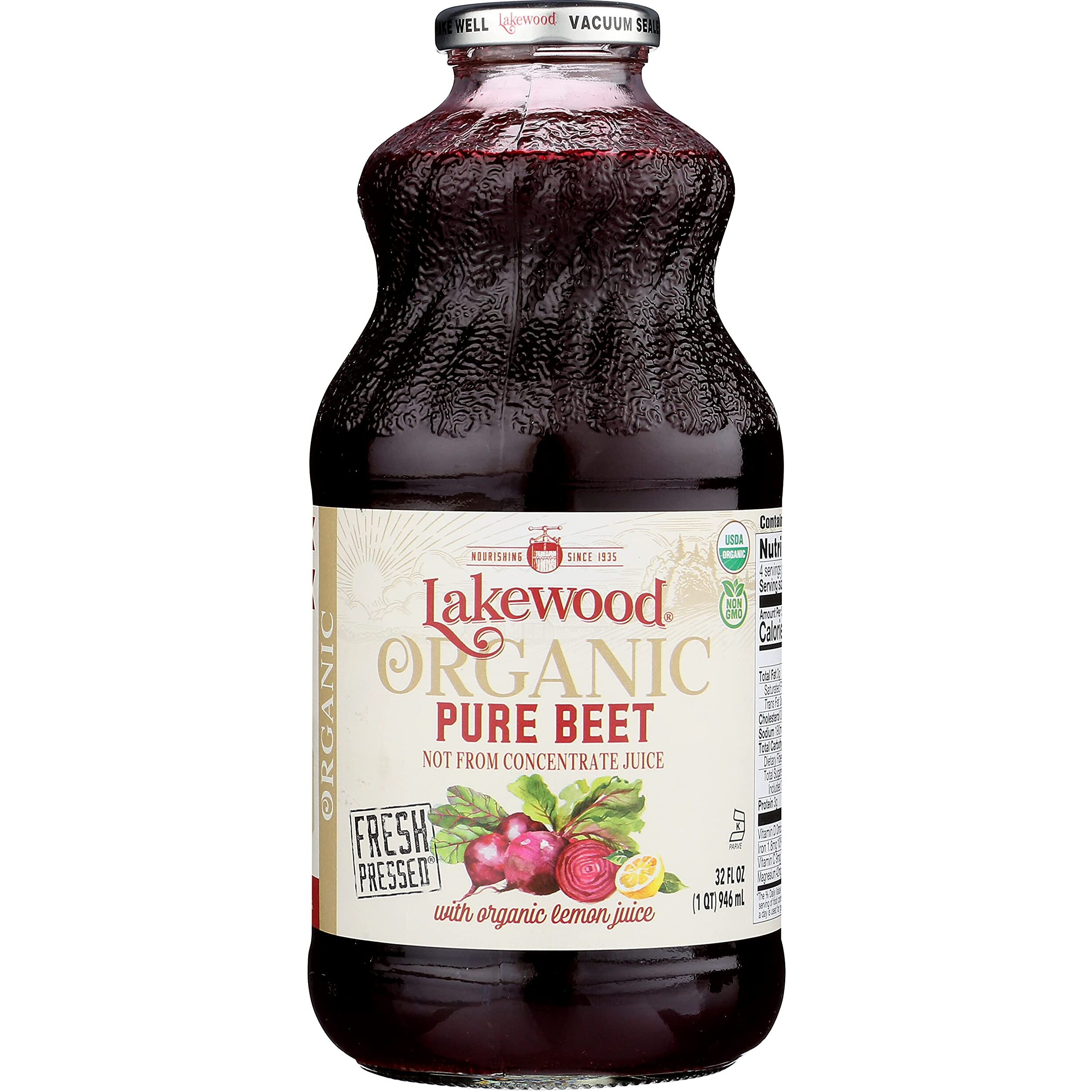 Lakewood Organic Pure Beet, Fresh Pressed, Beetroot, Bottle,Can, 32 Fl Oz, Pack Of 6