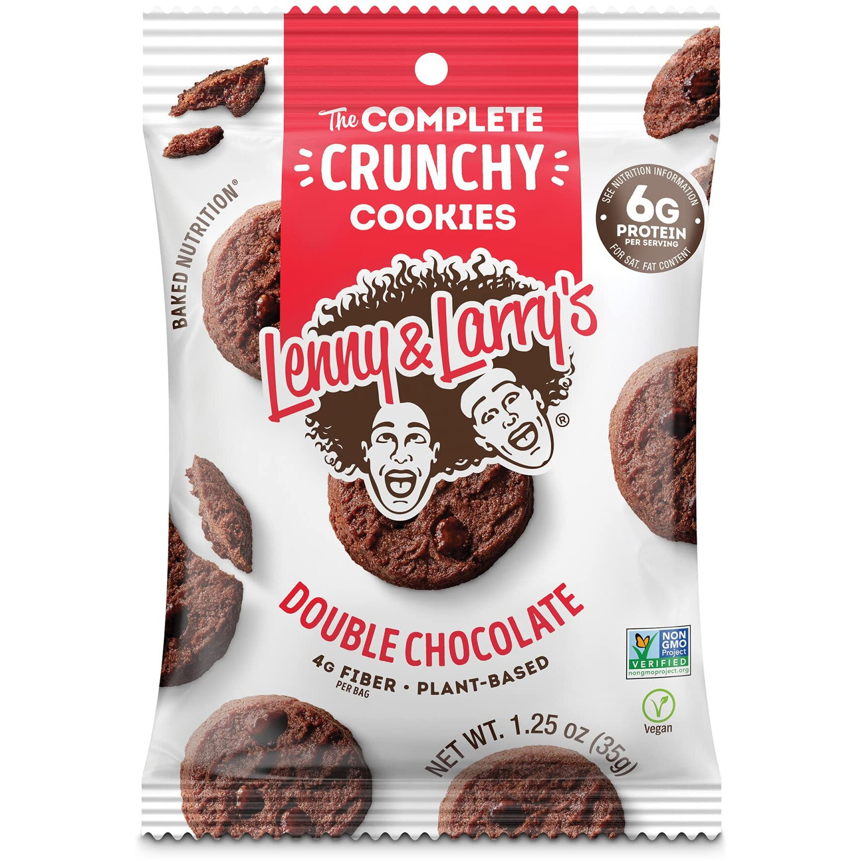 Lenny & Larry's The Complete Crunchy Cookie, Double Chocolate, 6G Plant Protein, Vegan, Non-Gmo, 1.25 Ounce Pouch (Pack Of 12)
