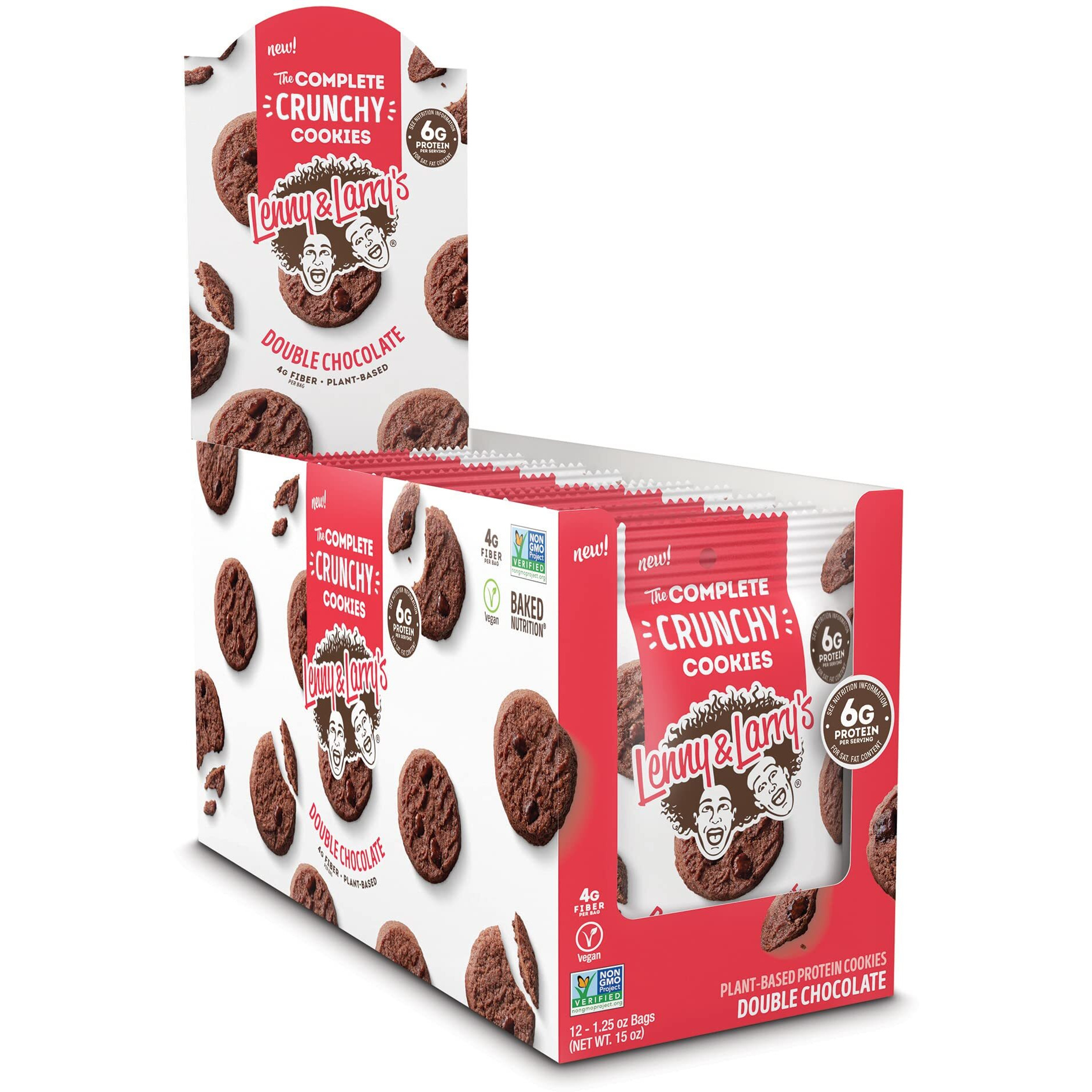 Lenny & Larry's The Complete Crunchy Cookie, Double Chocolate, 6G Plant Protein, Vegan, Non-Gmo, 1.25 Ounce Pouch (Pack Of 12)