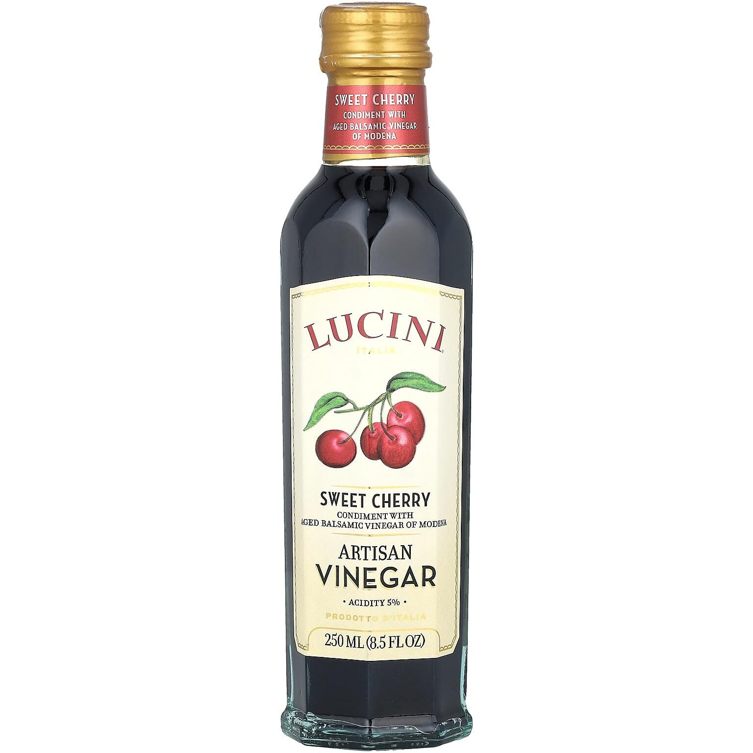 Lucini Italia Sweet Cherry Balsamico Artisan Vinegar - Italian Balsamic Vinegar - Aged Balsamic Vinegar From Modena Italy - Non-Gmo Verified, Whole30 Approved, 250Ml