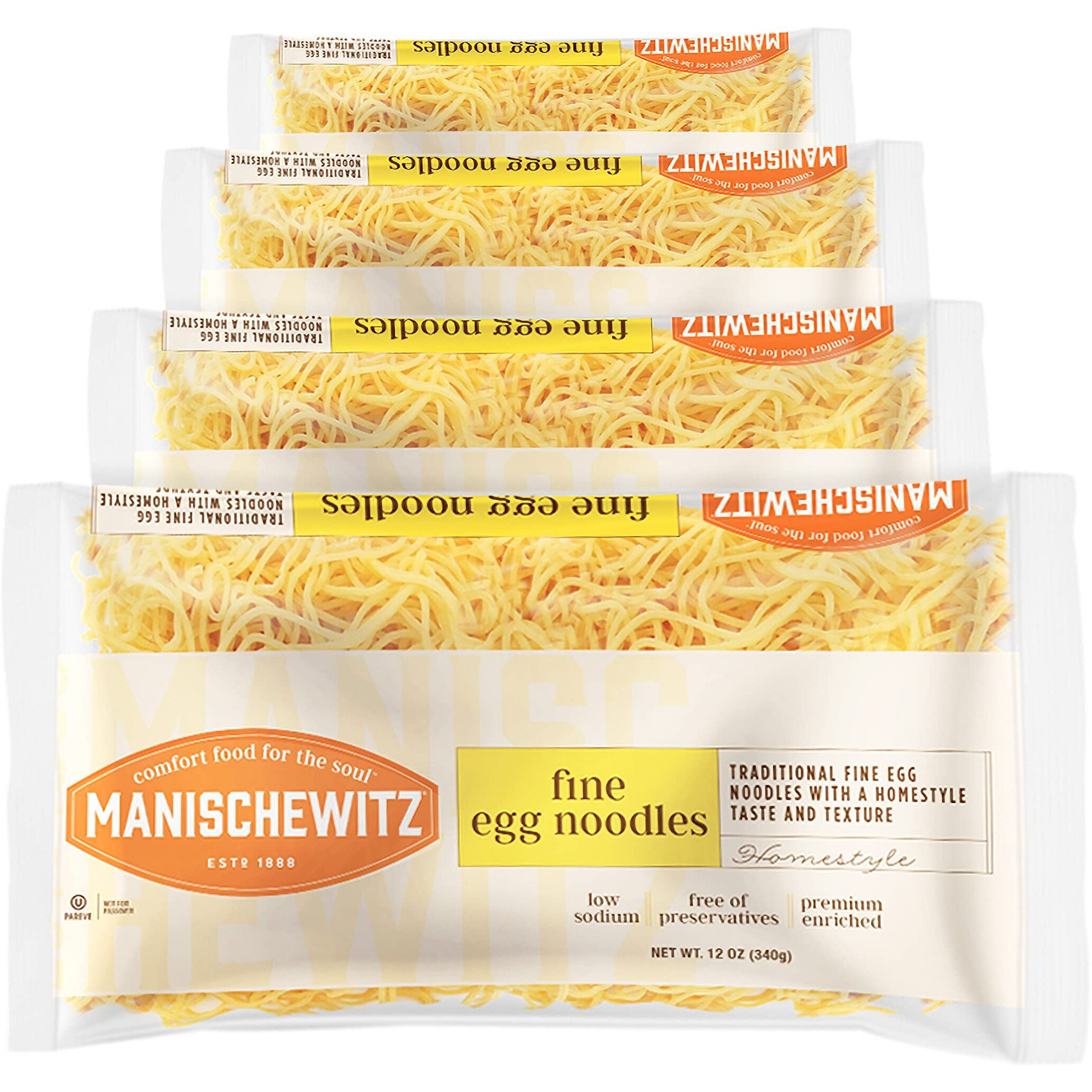 Manischewitz Premium Enriched Fine Egg Noodles 12Oz (4 Pack) Great In Soups & Stews