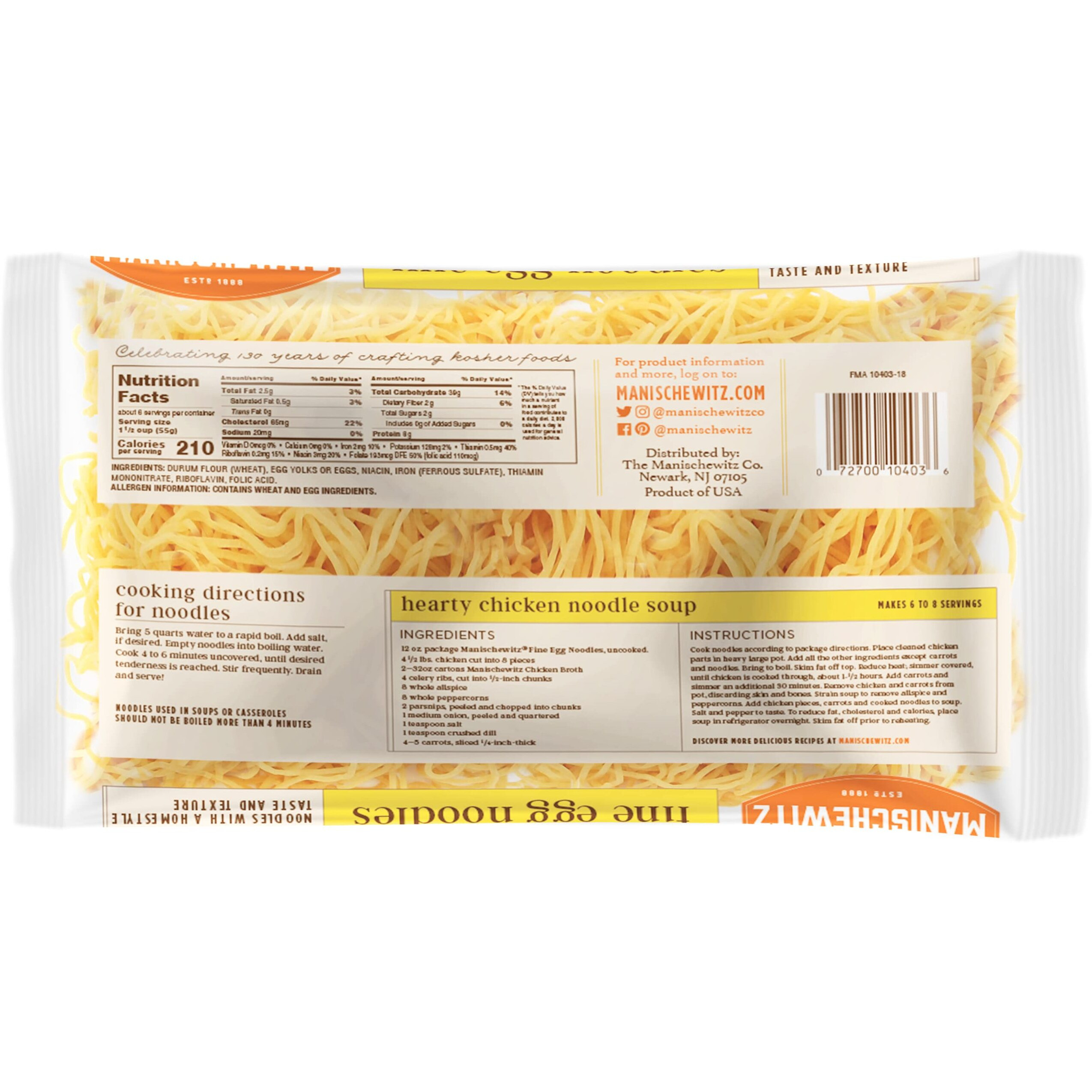 Manischewitz Premium Enriched Fine Egg Noodles 12Oz (4 Pack) Great In Soups & Stews