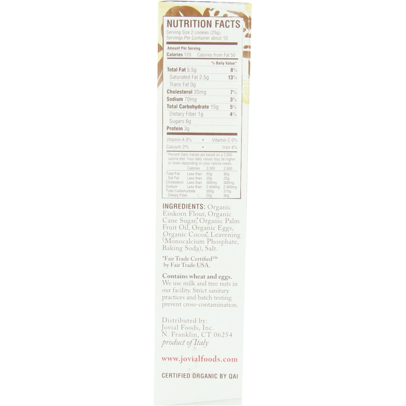 Jovial Organic Einkorn Checkerboard Cookies - Organic Cookies, High Protein, Fair Trade Certified, All Natural Ingredients, Low Carb, Low Sugar, Palm Done Right - 8.8 Oz, 6 Pack