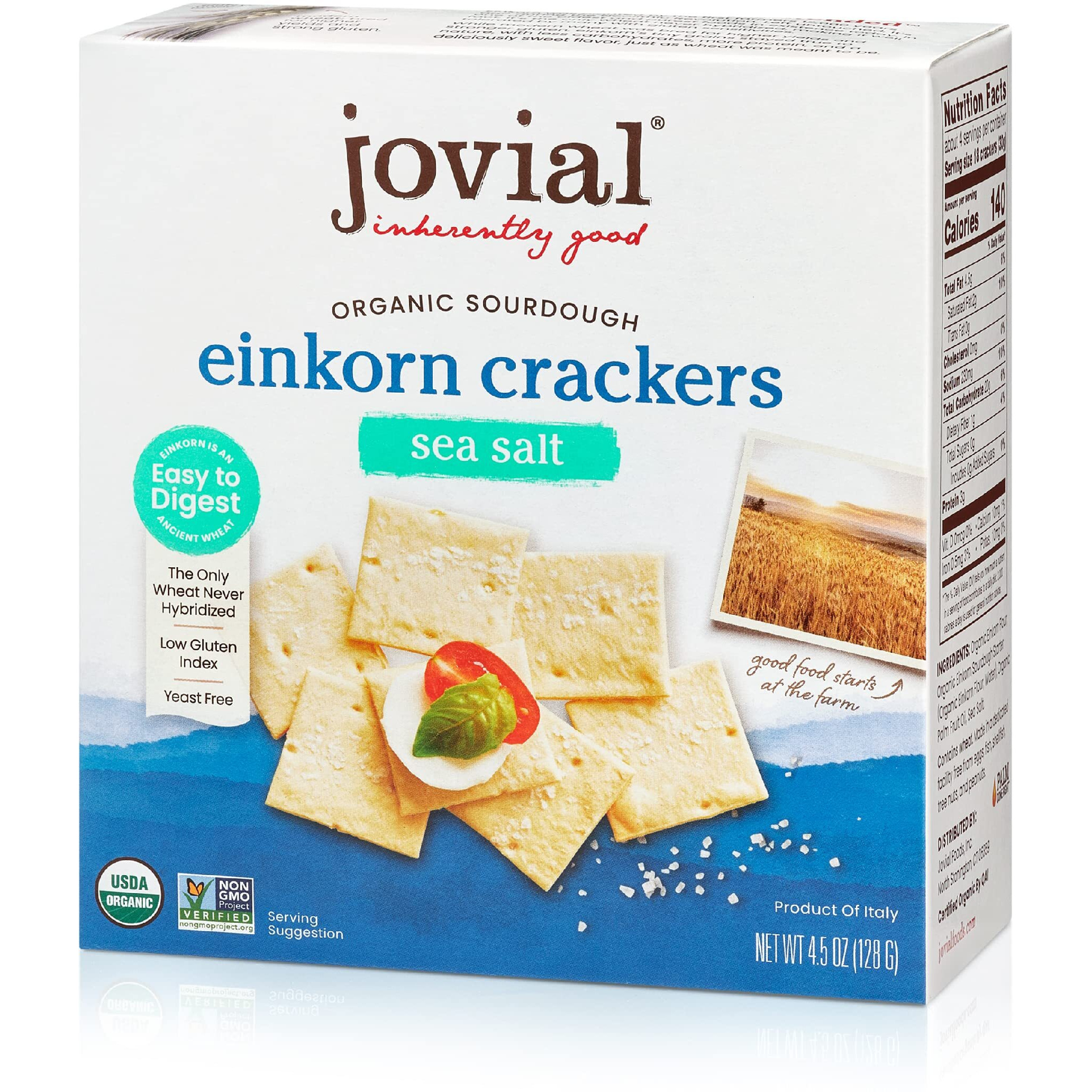Jovial Organic Sourdough Einkorn Sea Salt Crackers - Sourdough Crackers, Crackers For Cheese Platter, Made With Einkorn, Usda Organic, Non-Gmo - 4.5 Oz, 1 Pack
