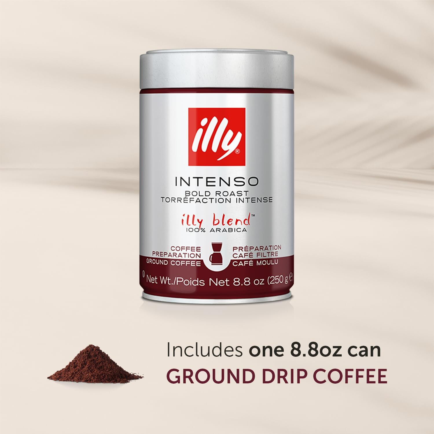 Illy Drip Coffee - Ground Coffee - 100% Arabica Ground Coffee - Intenso Dark Roast - Warm Notes Of Cocoa & Dried Fruit - No Preservatives - Full-Bodied - 8.8 Ounce